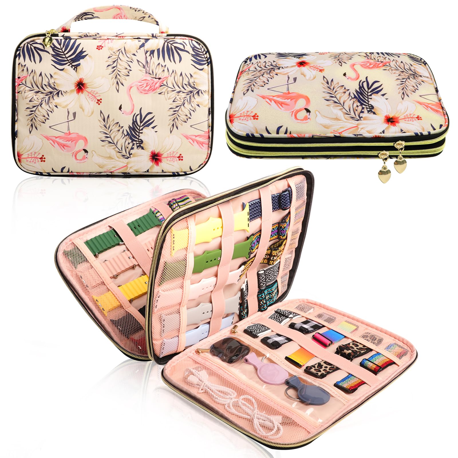 Apple Watch Band Organizer - Velvet Storage Case for 35 Straps & Accessories, Travel-Friendly (Flamingo) - Perfect for Travel & Daily Use