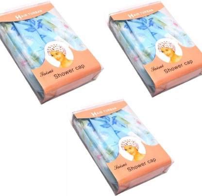 DEXO Waterproof Shower Caps 3 Pack - Reusable Bath & Shower Hair Covers for Women & Men - Multicolor Shower Cap Set for Swimming, Spa, Salon & Travel