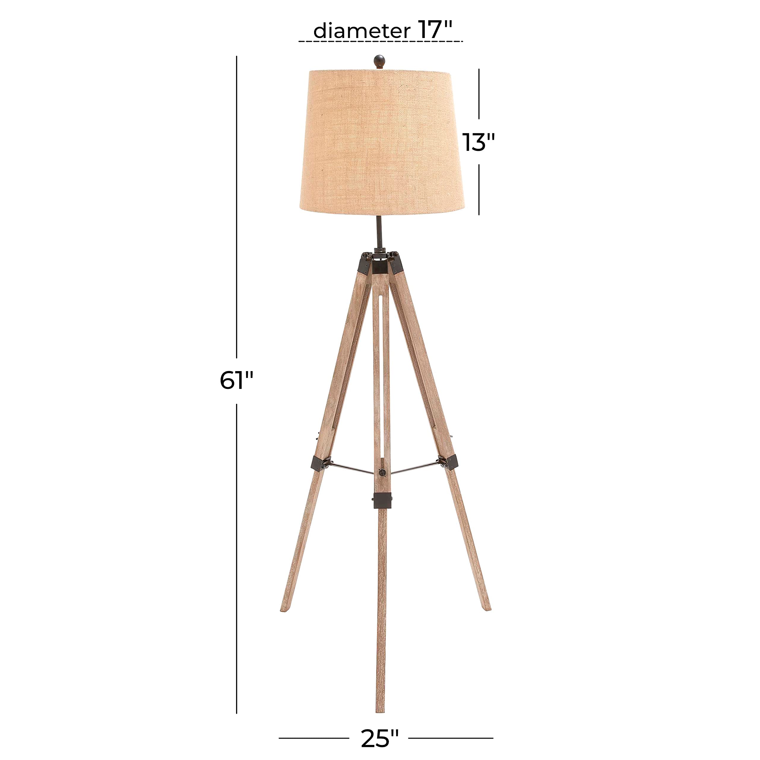 Deco 79 Modern Wood and Metal Tripod Floor Lamp - 63 Inch Tall Adjustable Standing Light for Living Room, Bedroom, Office - Set of 2 Industrial Style Lighting Fixtures for Home Decor and Ambient Lighting
