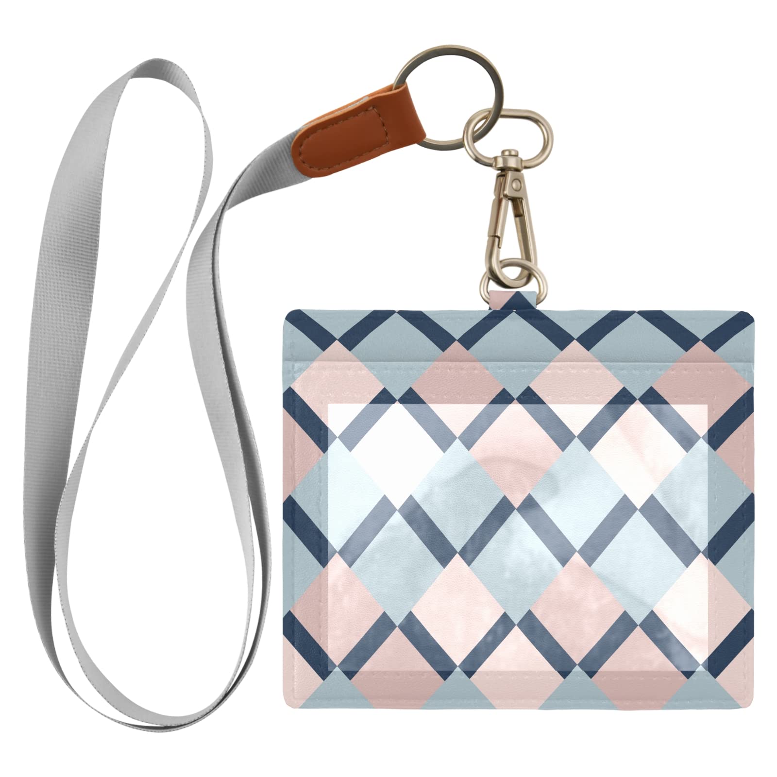 Rhombus Seamless Pattern PU Leather Vaccine Card Holder - 4x3 Inches Transparent CDC Immunization Record Protector - Waterproof Travel Vaccine Card Cover for Safe Storage & Easy Access