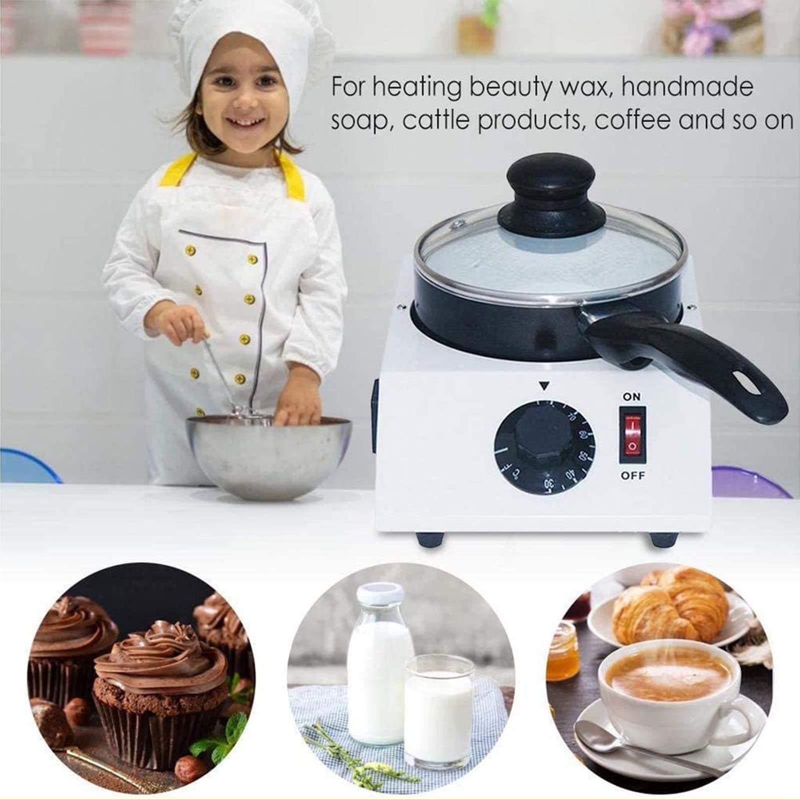 40W Electric Chocolate Melting Pot - Tempering Machine with Adjustable Temperature 30℃~80℃ for Candy, Butter & Cheese - Perfect for Home Baking, DIY Desserts & Fondue Parties