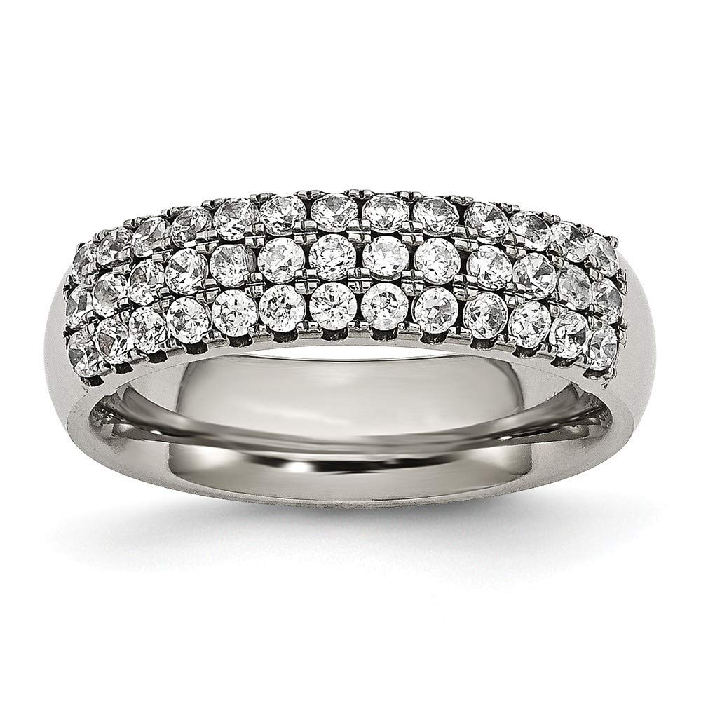 Elegant Titanium Multi-Row CZ Cubic Zirconia Simulated Diamond Ring for Women - Size 6/7/8 - Perfect for Weddings, Anniversaries & Special Occasions