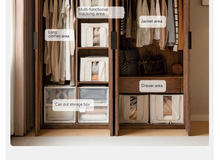 Premium Black Walnut Solid Wood Wardrobe Closet - Spacious Storage for Bedroom, Walk-In Closet & Guest Room Organization
