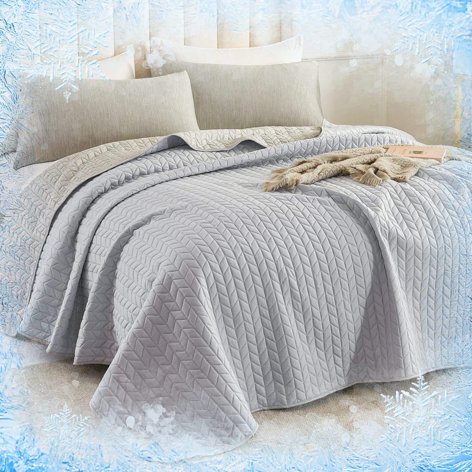 YIYEA King Size Quilt Set - Reversible Summer Cooling Bedding with 2 Arc-Chill Q-Max>0.5 Pillowcases for Hot Sleepers & Night Sweats - Lightweight Breathable Bedspread Coverlet - Perfect for Hot Summer Nights & Temperature Regulation