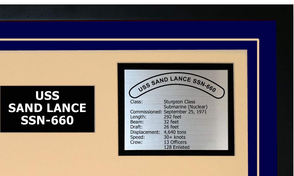 USS Sand Lance SSN 660 Navy Submarine Model - Collectible Wooden Ship Display with Frame - Perfect for Military History Enthusiasts, Navy Veterans, and Home/Office Decor