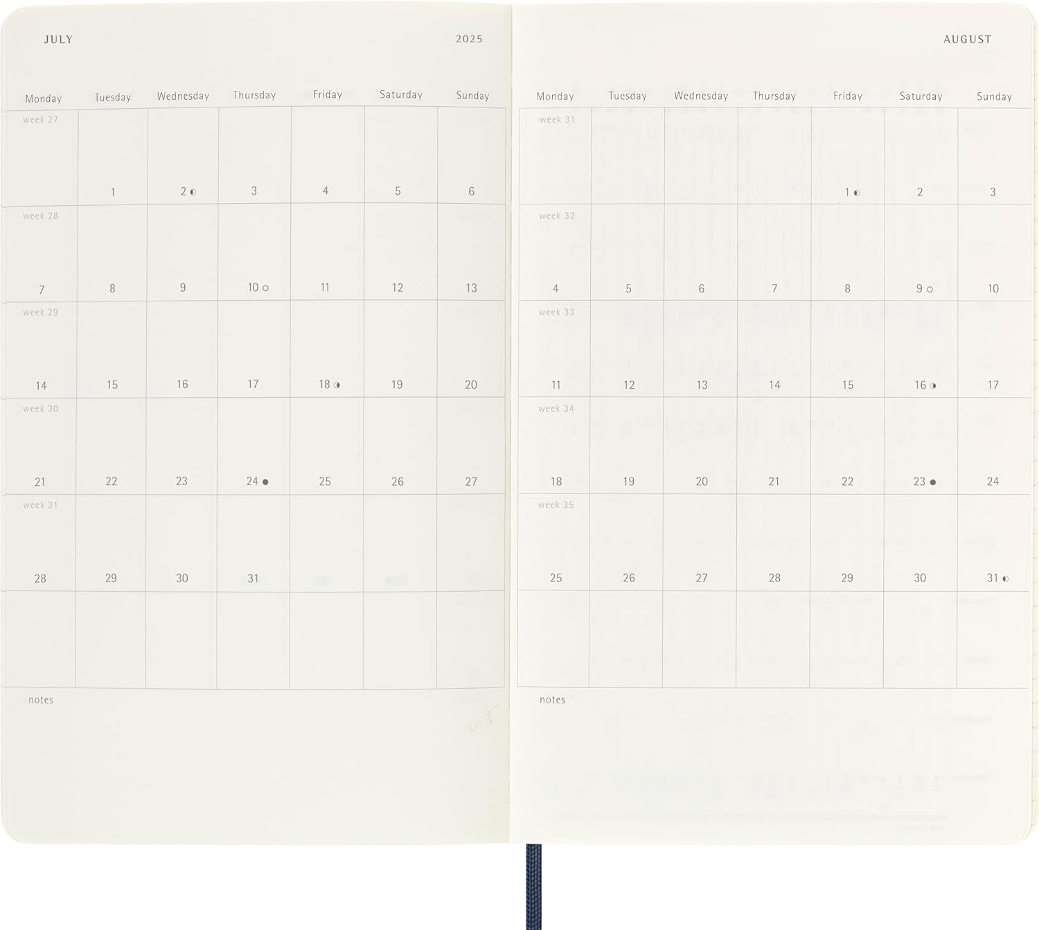 Moleskine 2025 Weekly Planner - 12 Month Agenda with Notes Space, Soft Cover & Elastic Closure, Sapphire Blue, Large 13x21 cm - Perfect for Work, School & Personal Organization