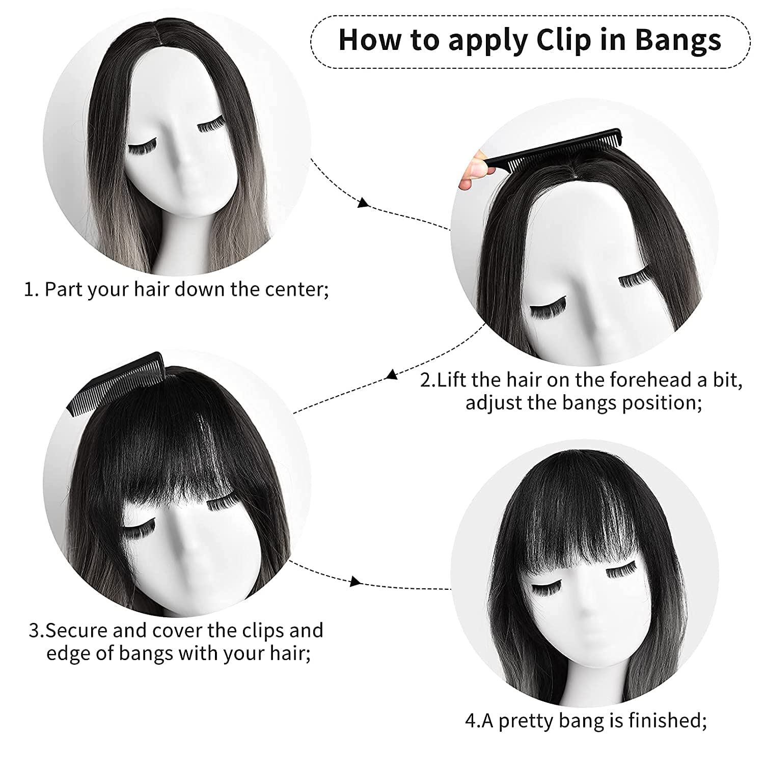 Natural Black Synthetic Hair Extensions for Women - Scheibe Wig Front Hair Extension with Out Curl & Layered Fringe | Perfect for Daily Wear, Parties & Cosplay