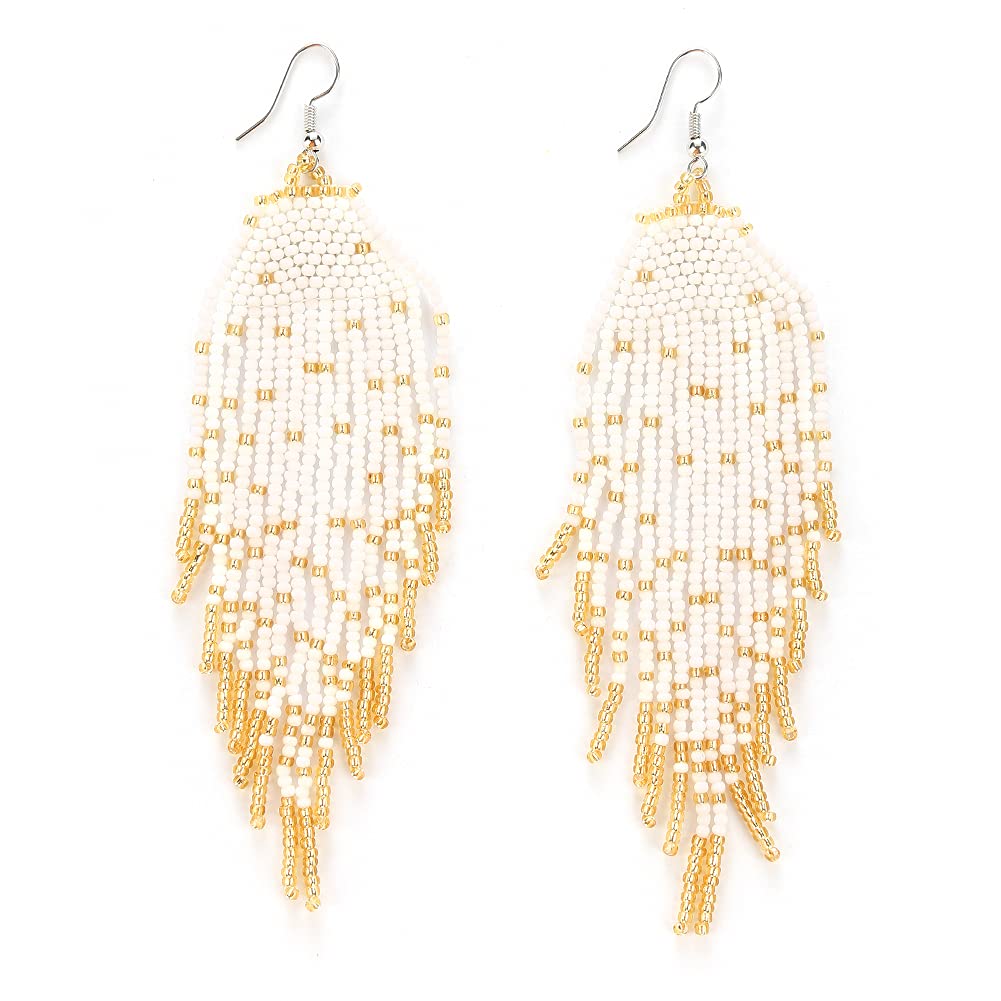 Long Beaded Tassel Earrings for Women - Large Bohemian Statement Dangle Earrings, Handmade Boho Beaded Jewelry | Perfect for Festivals, Parties & Boho Fashion