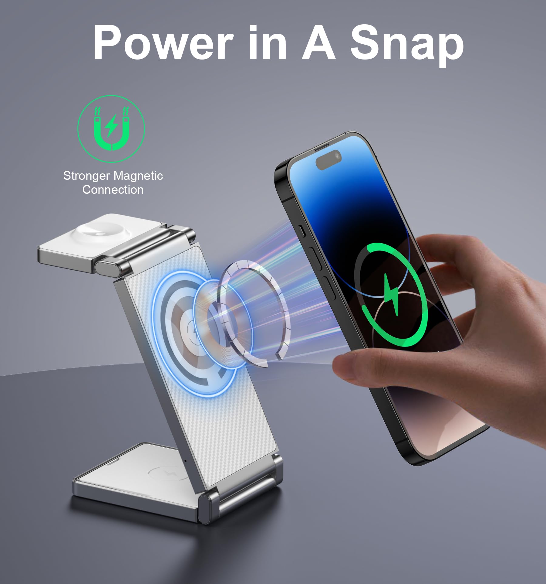 REOKILY 3-in-1 Magnetic Wireless Charging Station - Fast Charging Stand for iPhone 15/14/13/12 Pro/Max/Mini, Apple Watch & AirPods (1/2/3/Pro) | Bedside Nightstand Charger, Office Desk Organizer, Travel Companion