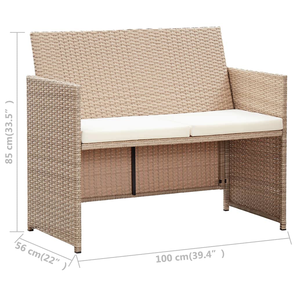 2 Seater Patio Sofa with Waterproof Cushions - Beige Poly Rattan Outdoor Furniture Set for Garden, Balcony, Deck & Poolside (Beige 12.7g) - Perfect for Relaxing, Entertaining & Sunbathing