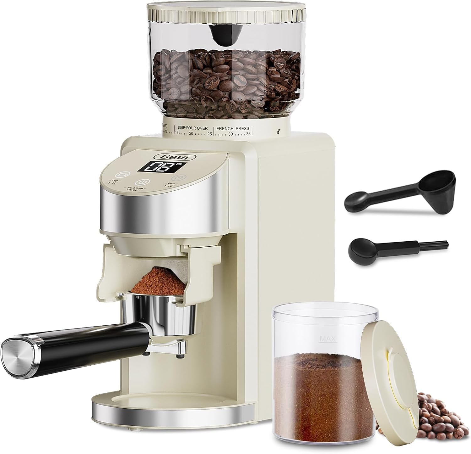 Gevi Conical Burr Coffee Grinder - Adjustable Burr Mill with 35 Precise Grind Settings & 12-Cup Programmable Drip Coffee Maker with Touch Screen - Perfect for Home, Office, and Coffee Shops