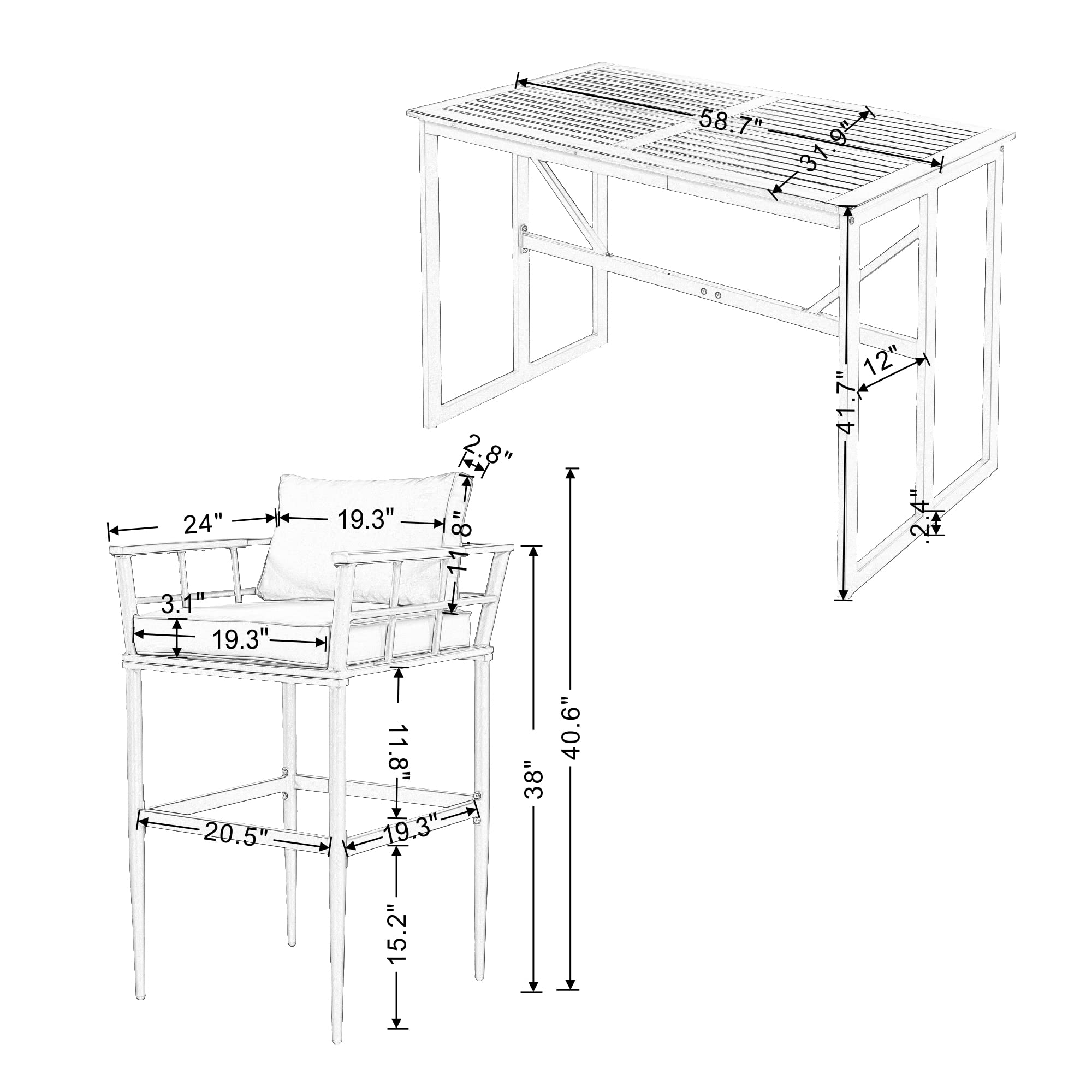 Quarte 5-Piece Steel Outdoor Dining Table Set with Acacia Wood Armrest - Patio Furniture for Porch, Lawn, Garden, Backyard & Poolside | Perfect for Outdoor Entertaining, Family Gatherings & Summer BBQs