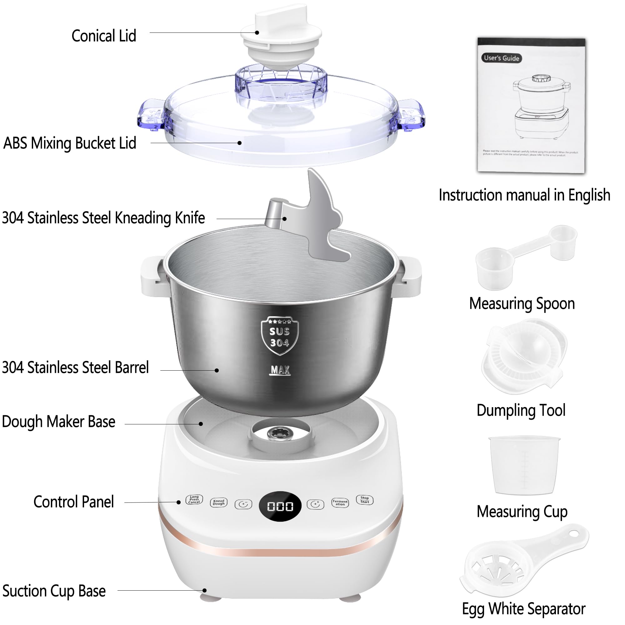 Electric Dough Maker with Fermentation Function - 5.2QT (5L) Stainless Steel Stand Mixer for Pizza, Bread, Pasta & Dumplings | Perfect for Home Baking, Restaurant Use & Commercial Kitchens