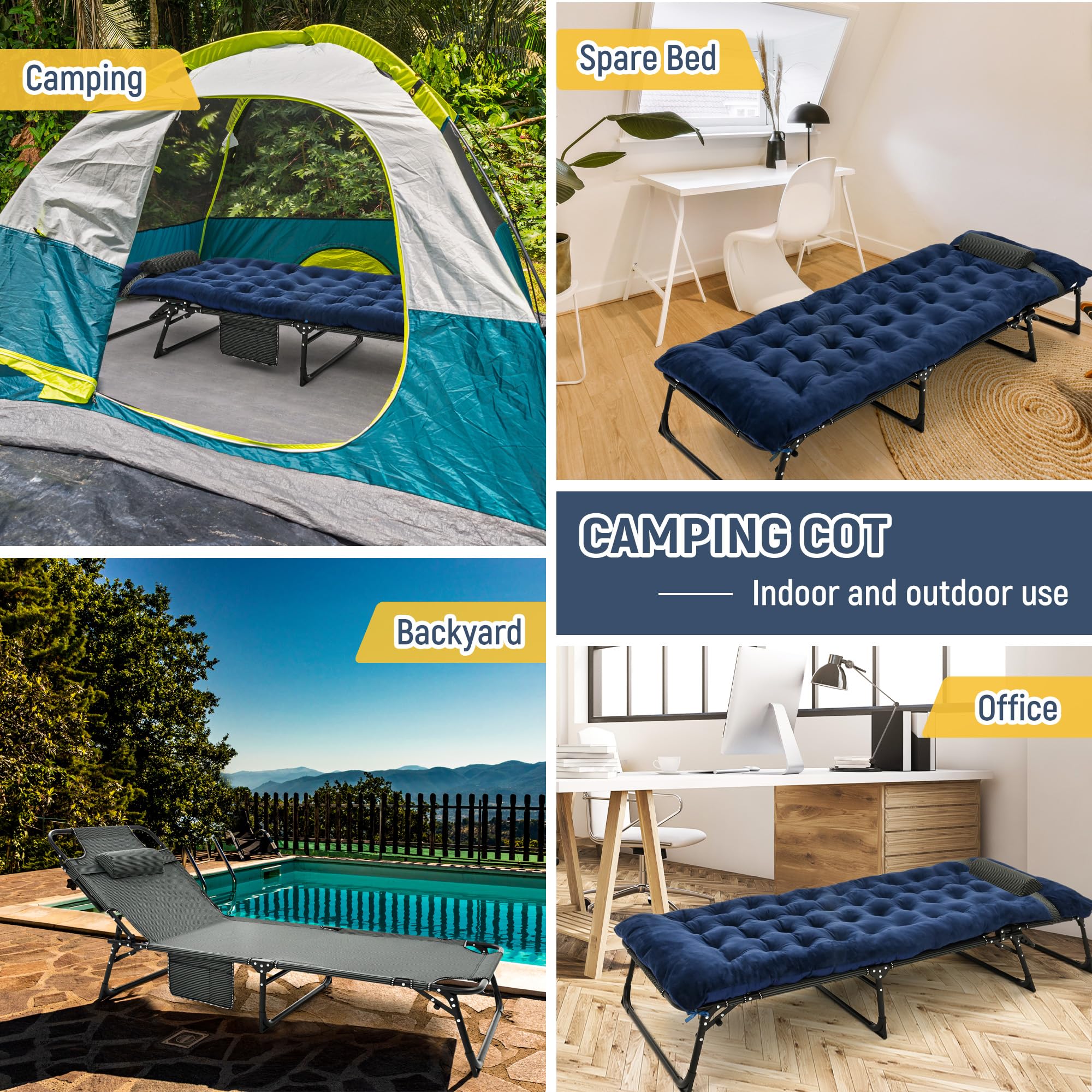 Ropoda 4-Position Camping Cot with Mattress - Durable Steel Frame for Outdoor & Patio Use