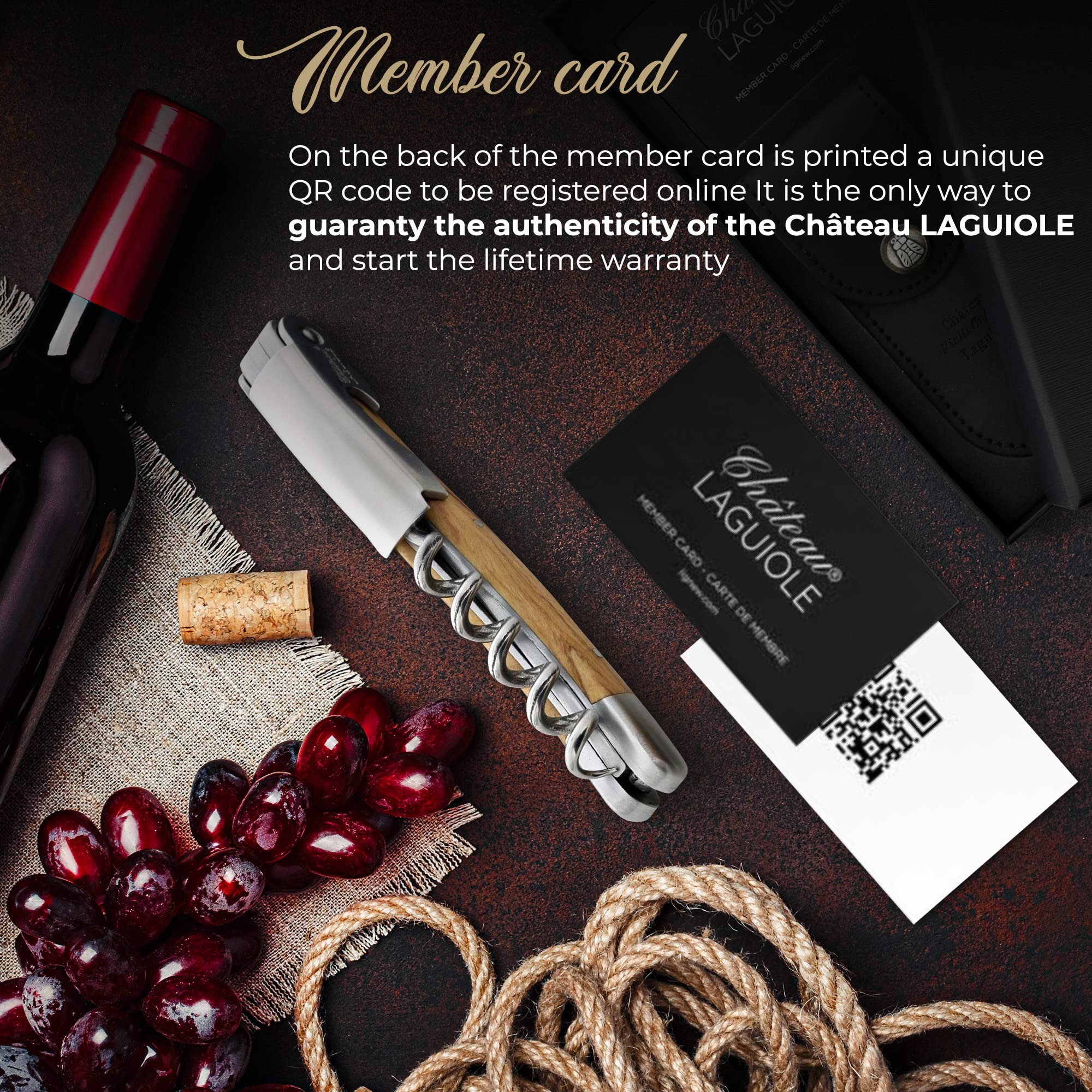 Chateau Laguiole Classic French Wine Opener - Premium Olive Wood Corkscrew with Leather Sheath & Gift Box - Perfect for Wine Lovers, Dinner Parties & Gifts