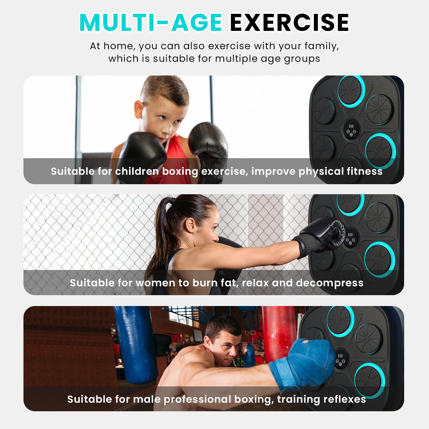 Smart Music Boxing Machine for Adults & Kids - Wall Mounted Electronic Boxing Trainer with Punching Target & Gloves - Perfect for Home Gym, Fitness Training & Stress Relief