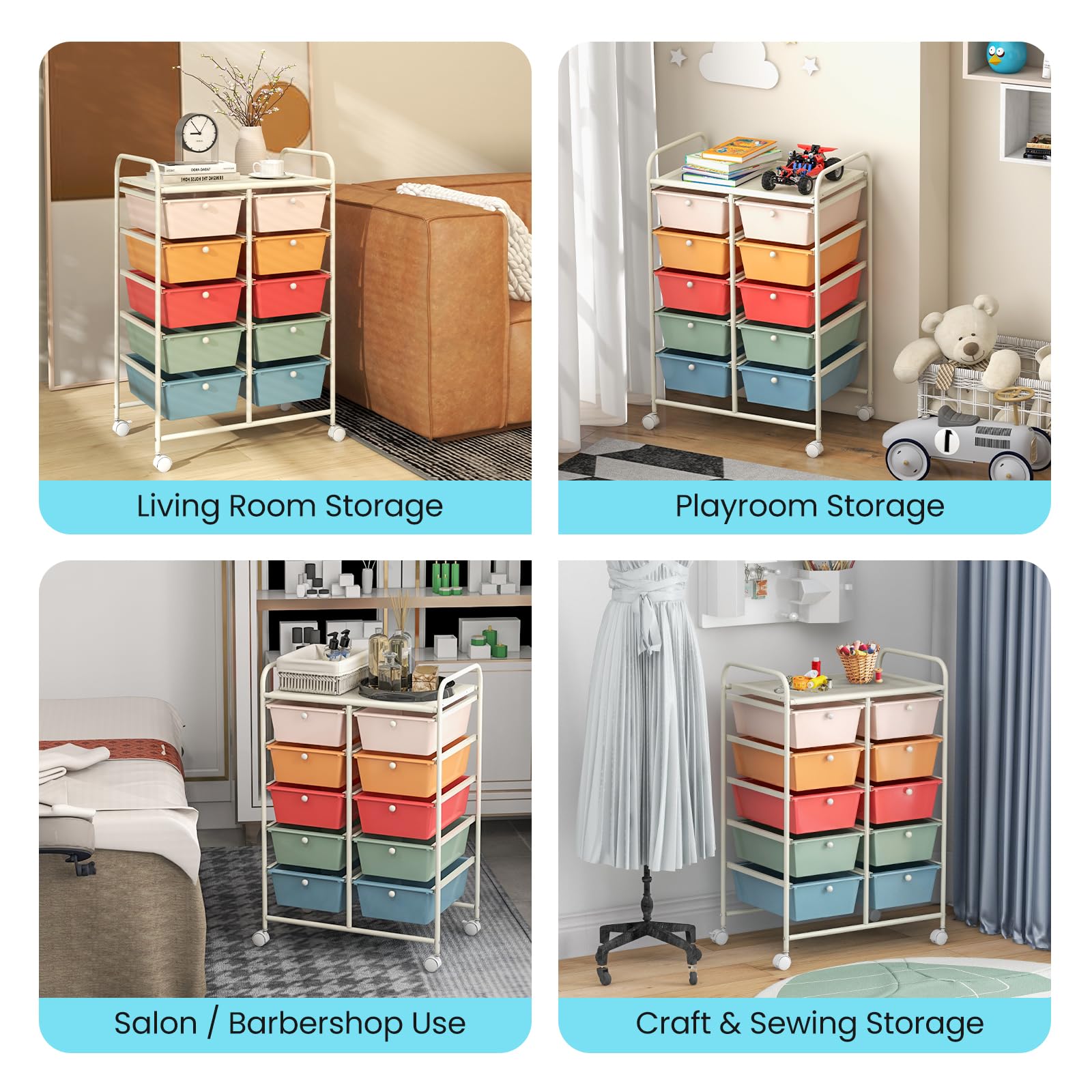 Giantex 10-Drawer Rolling Storage Cart with Wheels - Mobile Organizer for Classroom, Office, Home & School Supplies - Perfect for Teachers, Crafts, Art Paper & Tools - Multicolor - Ideal for Organizing Books, Stationery & DIY Projects