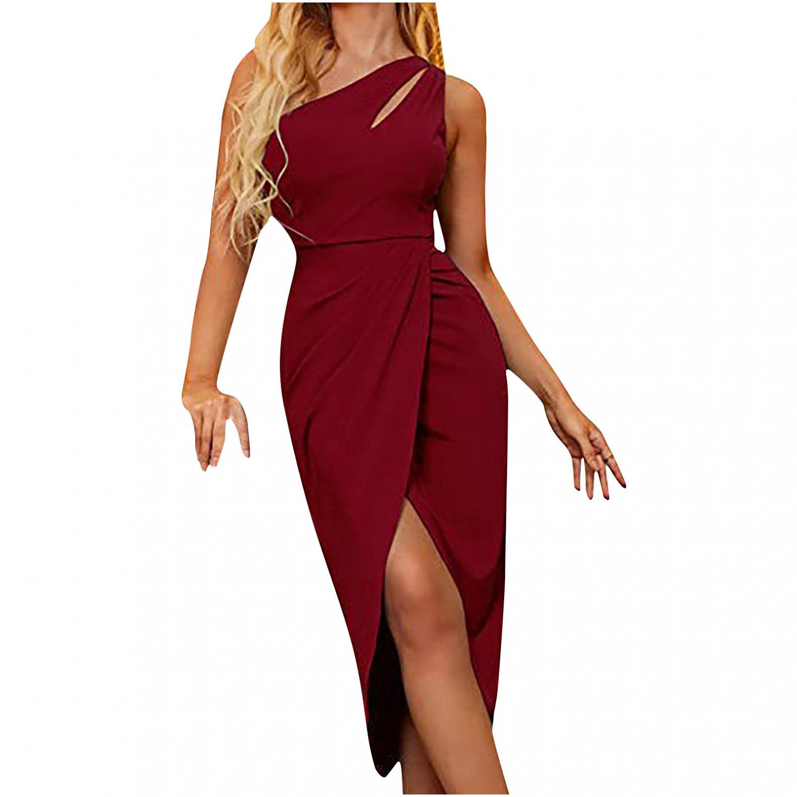 Sexy One Shoulder Cutout Bodycon Dress for Women - Ruched Sleeveless Slit Cocktail Party Dress | Summer Formal Evening Wear & Club Outfit