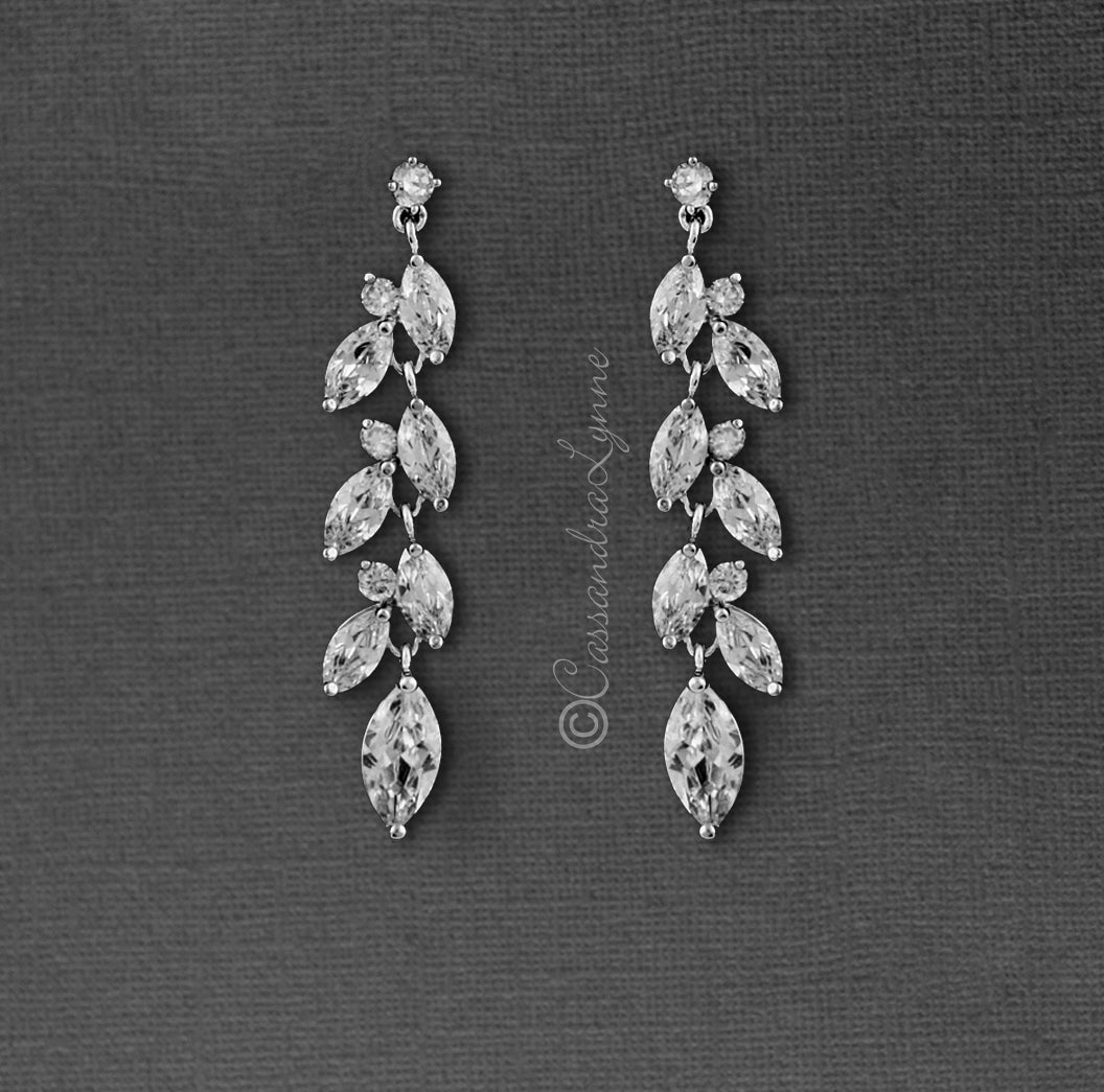 CZ Marquise Vine Design Wedding Earrings – Elegant Bridal Jewelry for Weddings, Prom, and Special Occasions