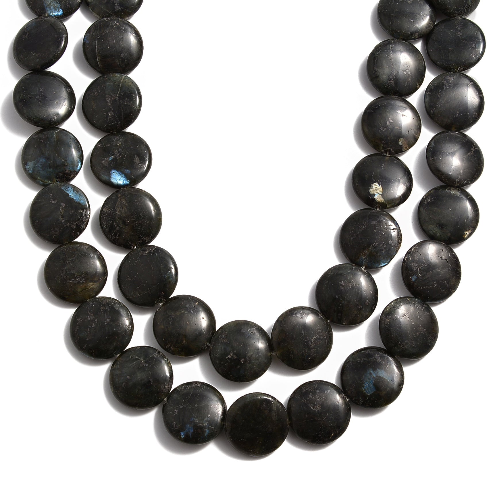 Larvikite Labradorite Flat Round Coin Beads - 14mm & 20mm Gemstone Beads - 15.5 Inch Strand for Jewelry Making, DIY Crafts, and Healing Crystal Bracelets