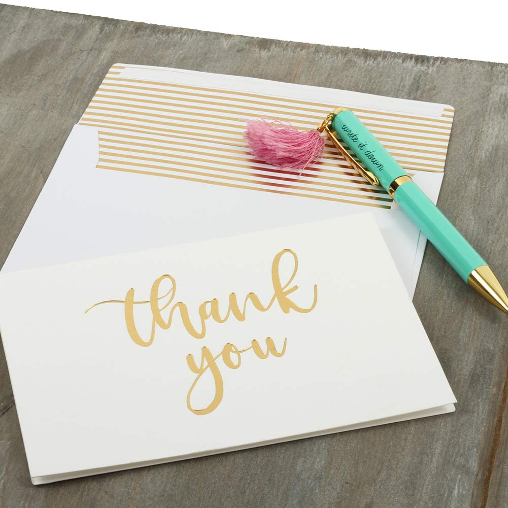 Premium Gold Foil Thank You Cards with Envelopes - 50-Pack Embossed Letterpress Stationery for Baby Showers, Weddings & Special Occasions - Elegant Calligraphy Note Cards for Gifts & Appreciation