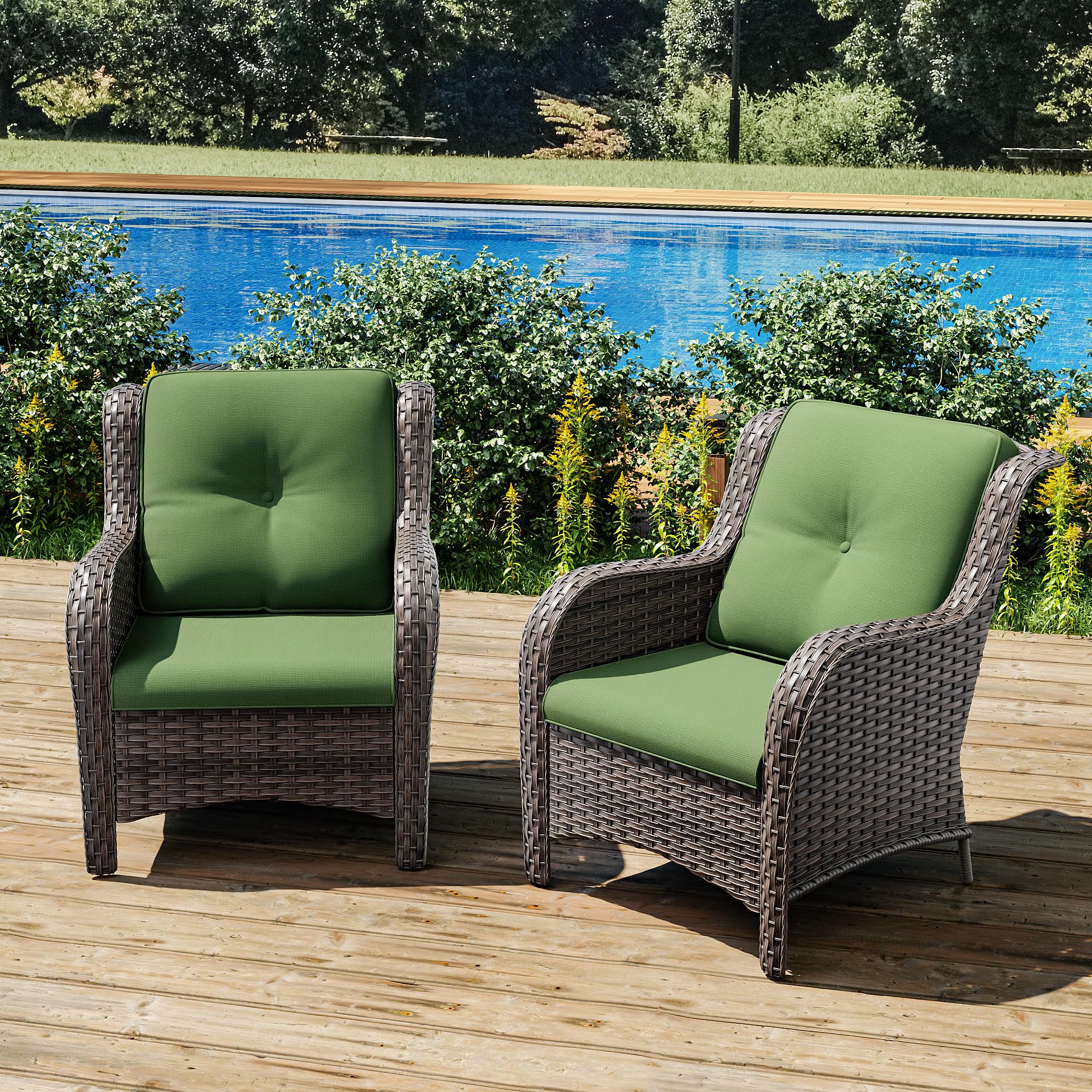 Joyside 2-Piece Outdoor Wicker Dining Chair Set - PE Rattan Patio Chairs with 4-Inch Cushions, Mixed Grey/Green - Perfect for Garden, Backyard, Deck & Poolside Relaxation