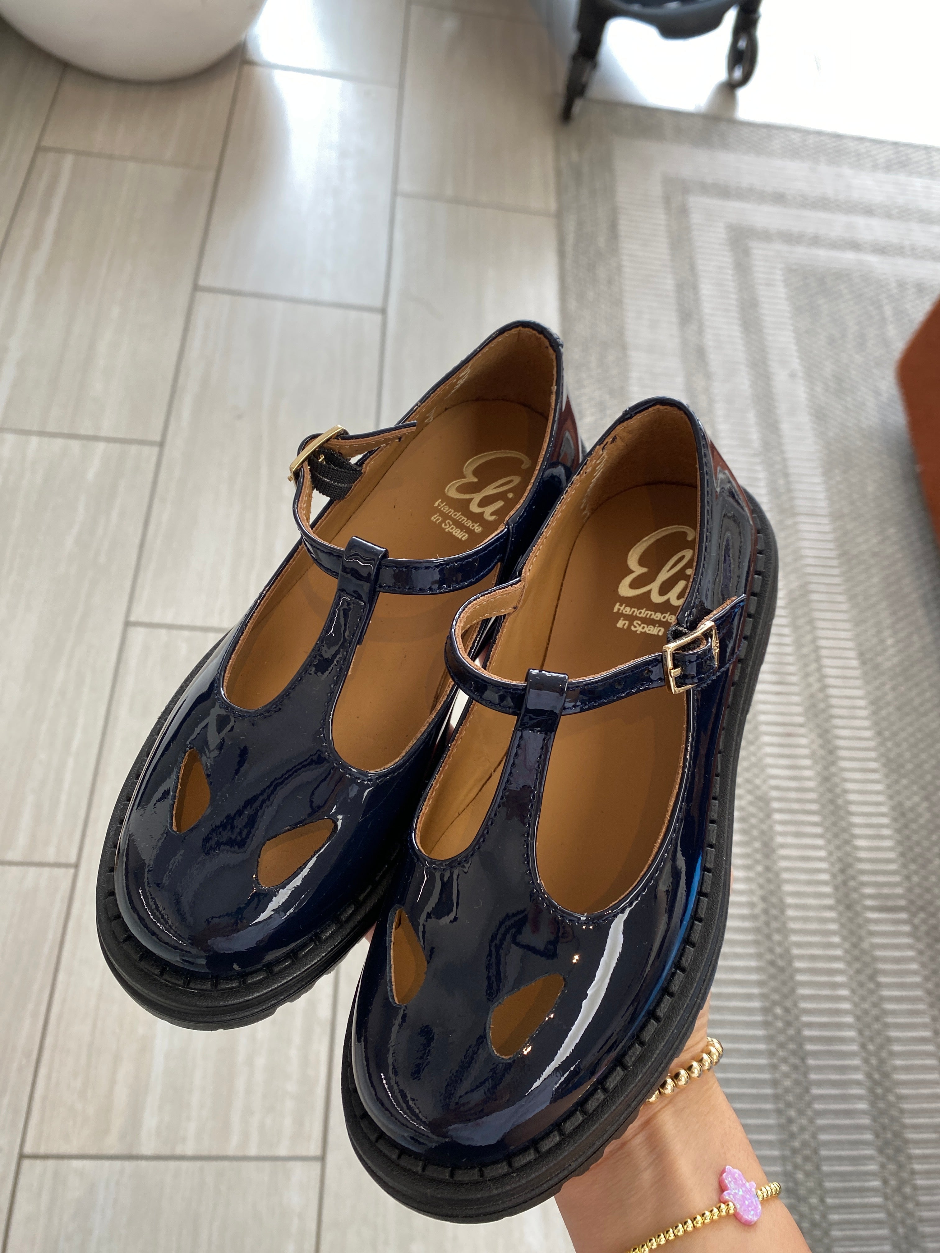 Navy Blue Patent Leather T-Strap Sandals for Women - Comfortable & Stylish Shoes for Casual Outings, Parties, and Summer Wear