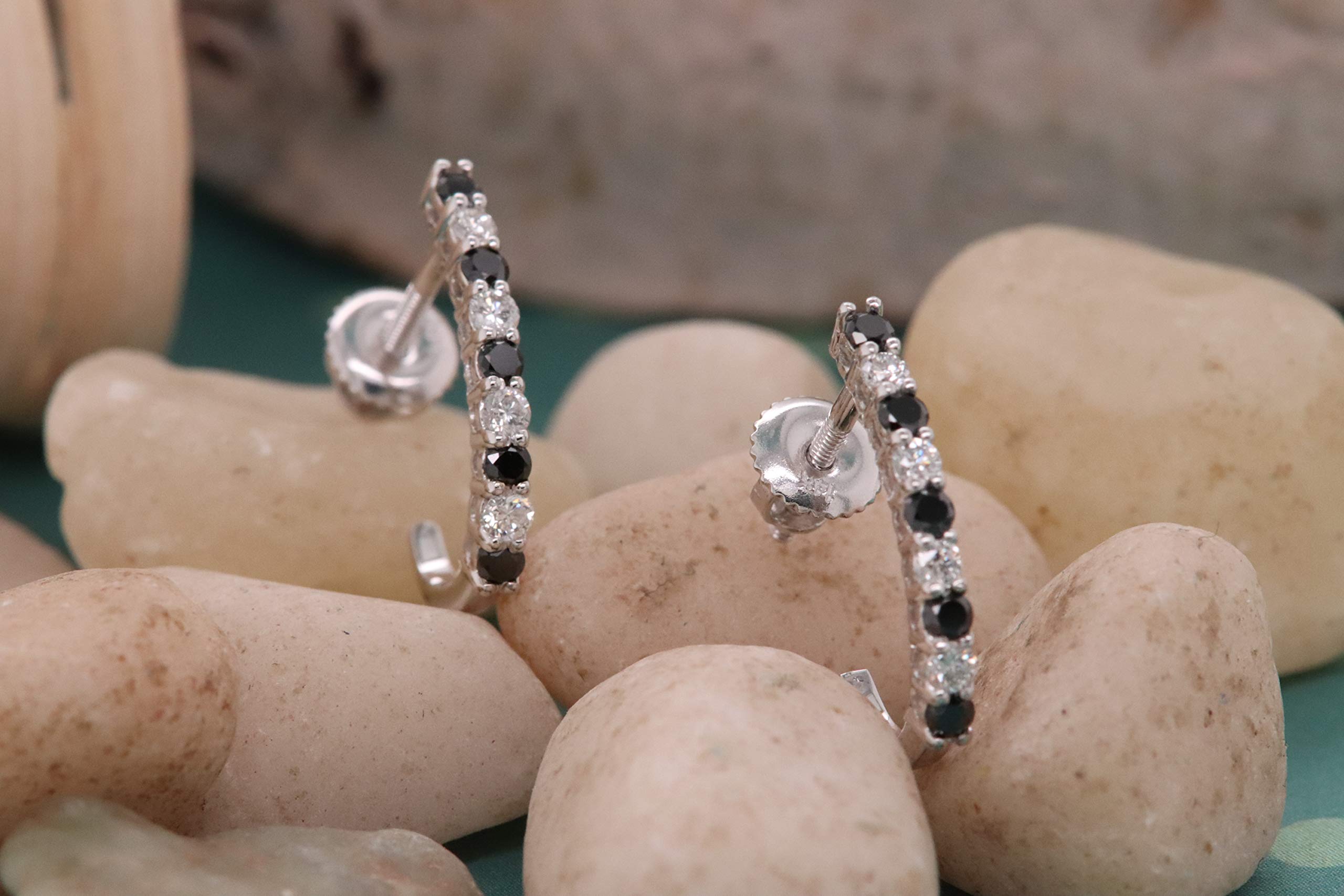 10K Solid White Gold Round Gemstone & Diamond J Hoop Earrings for Women | Elegant Dazzlingrock Collection | Perfect for Parties, Weddings & Everyday Wear