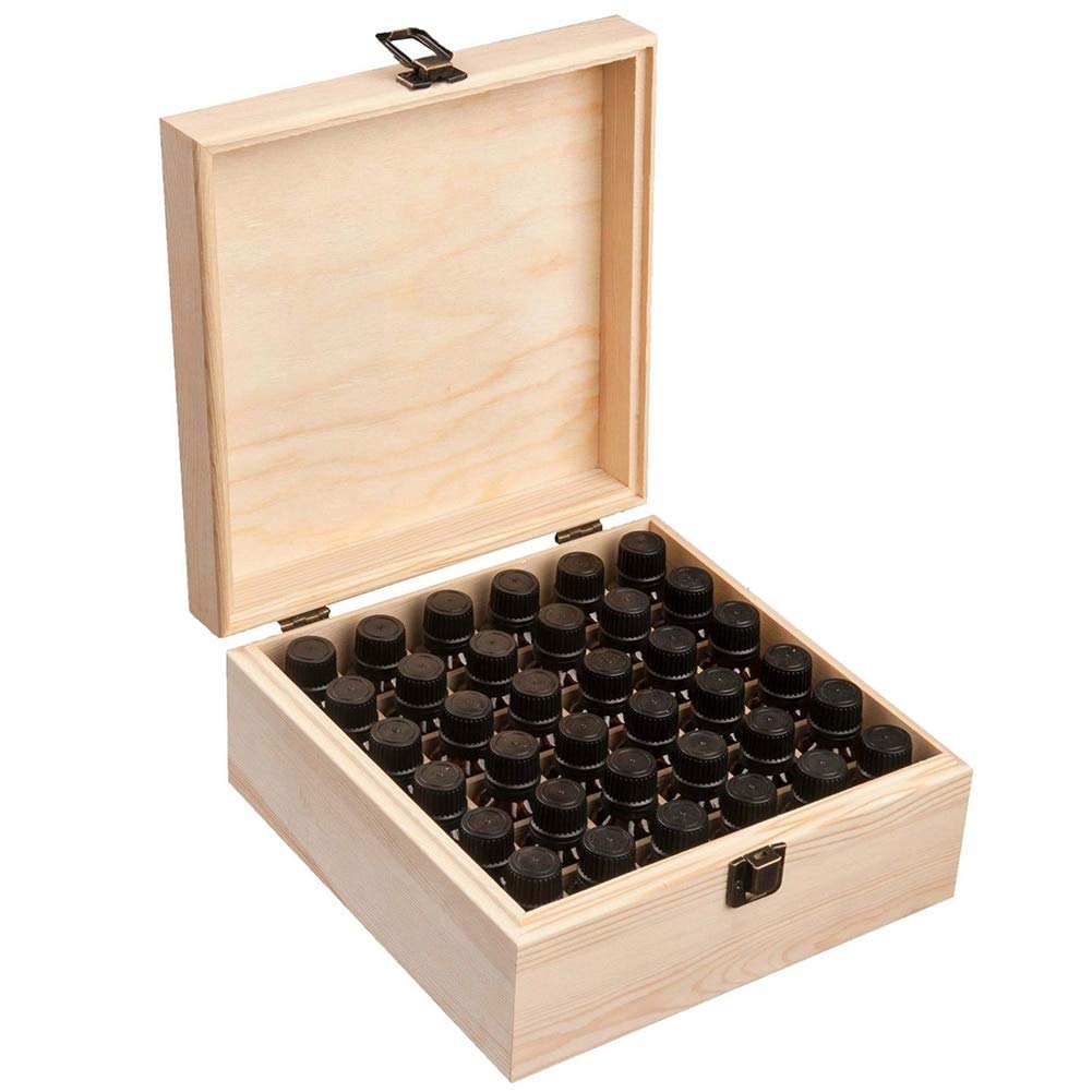 36-Slot Wooden Essential Oil Storage Box - Premium Aromatherapy Bottle Organizer & Makeup Case for Home Spa, Bathroom, and Vanity Organization