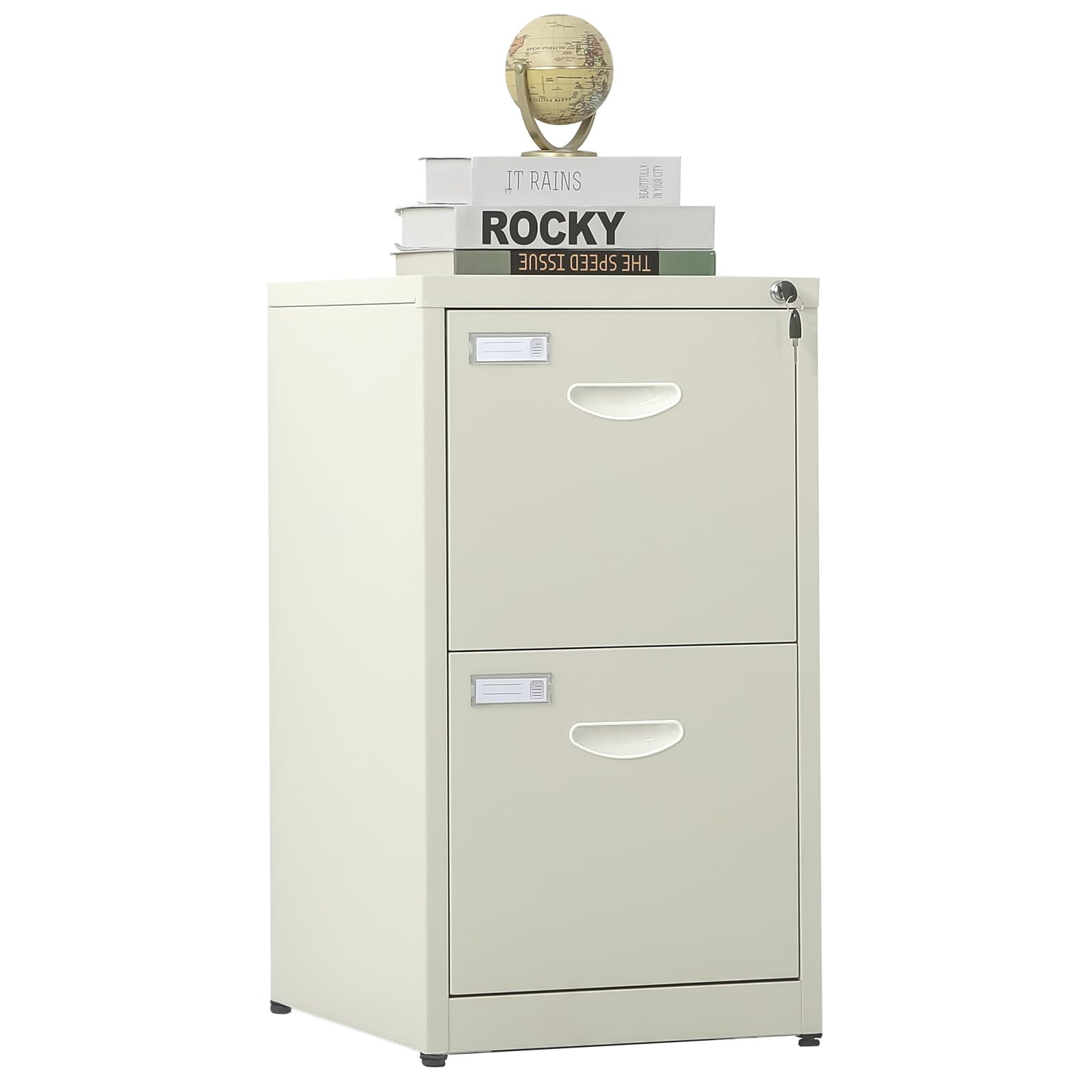 2-Drawer Metal File Cabinet with Lock - Heavy Duty Vertical Office Filing Cabinet for A4 Letter/Legal Documents - Beige Steel Storage Cabinet (Assembly Required) - Perfect for Home Office, Business, School & Legal Document Organization