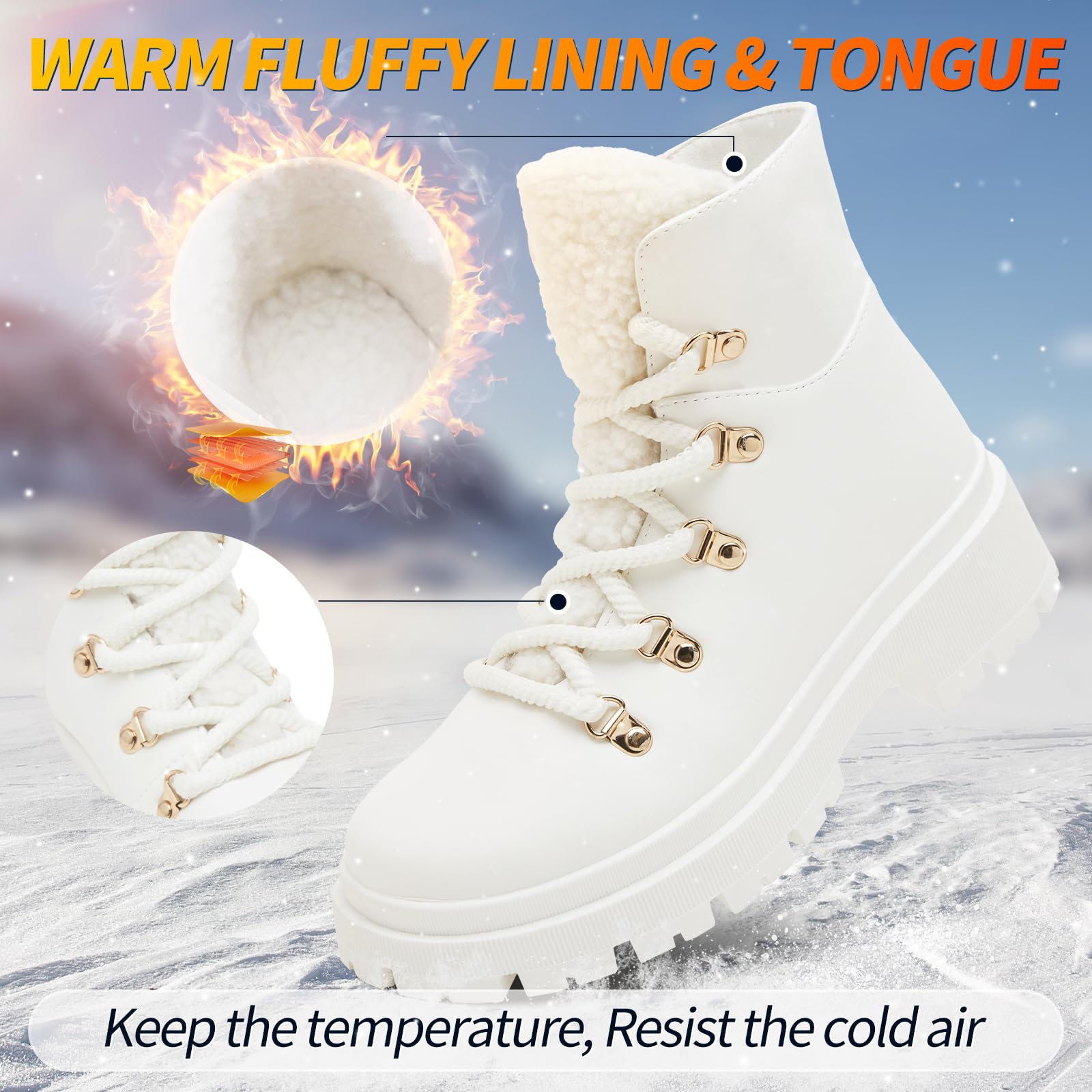 **Kufeiti Women's Waterproof Combat Hiking Boots - Fashion Lace-Up Platform Winter Boots with Side Zipper for Backpacking, Outdoor & Street Style**