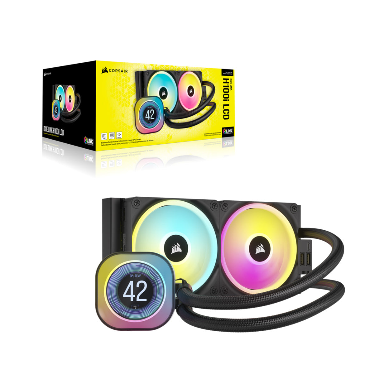 Corsair iCUE LINK H100i LCD 240mm AIO Liquid CPU Cooler - RGB Water Cooling System for PC Gaming & Overclocking - Perfect for High-Performance Desktop Computers and Workstations