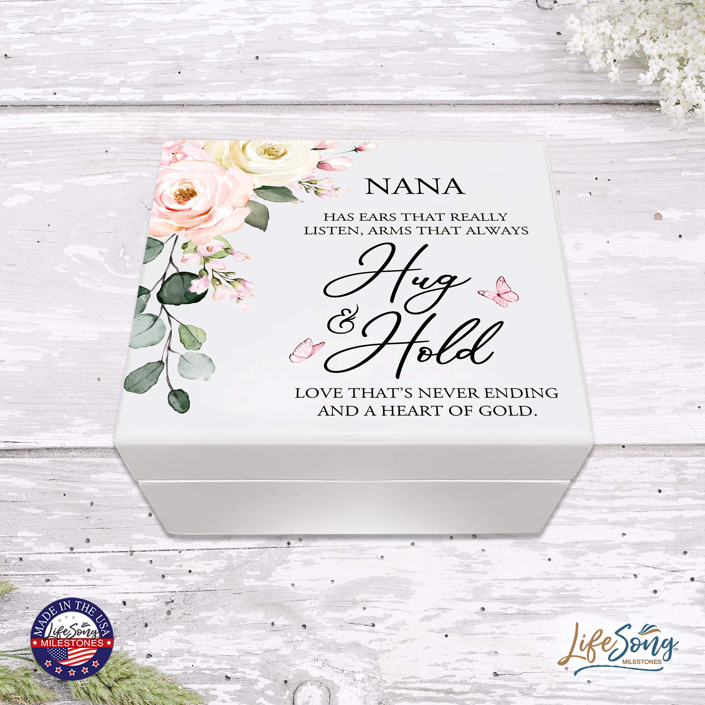 LifeSong Milestones Keepsake Jewelry Box - Heartfelt Gift for Grandma, Mother's Day, Mother-in-Law & Stepmom - Engraved 'Hug & Hold' Design - Perfect for Birthday, Anniversary & Special Occasion Gifts