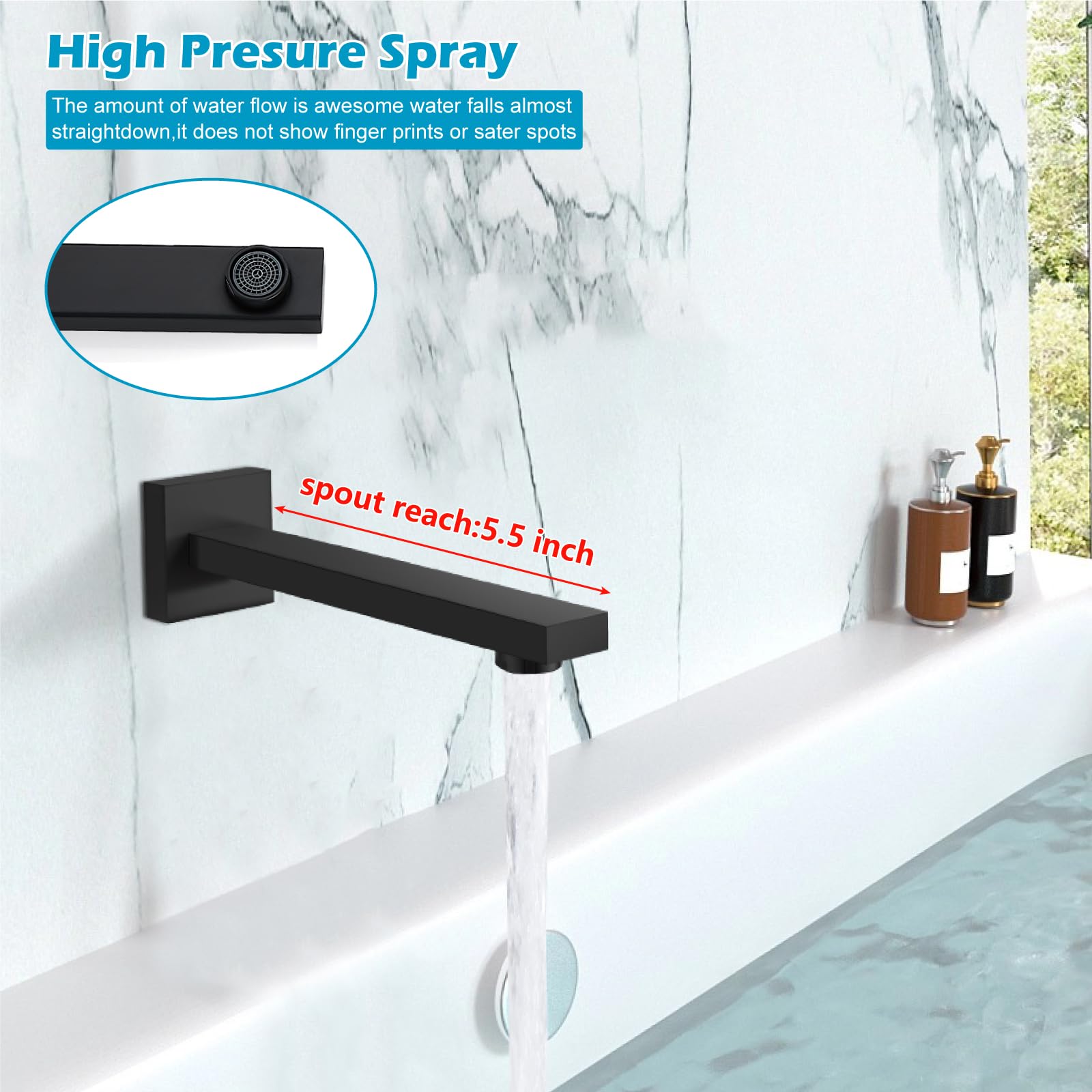 Premium Matte Black Tub and Shower Faucet Set - 8 Inch Wall Mounted Rain Shower System with High Pressure Shower Head, Tub Spout & Rough-in Mixer Valve - Perfect for Modern Bathroom Renovation and Spa-Like Shower Experience
