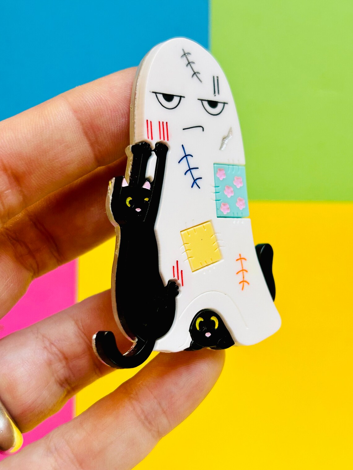 Adopt a Cat Acrylic Brooch - Kawaii Animal Pin Badge by Makokot Design - Perfect for Backpacks, Jackets & Gifts for Cat Lovers