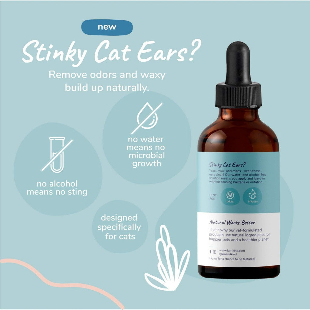Kin+Kind Natural Kitty Cleaner Ear & Organic Pet Ear Cleaner for Dogs and Cats - 4oz Alcohol-Free Leave-in Cleanser | Gentle Ear Care Solution for Itchy Ears, Wax Removal & Odor Control | Perfect for Daily Pet Grooming & Ear Hygiene Maintenance