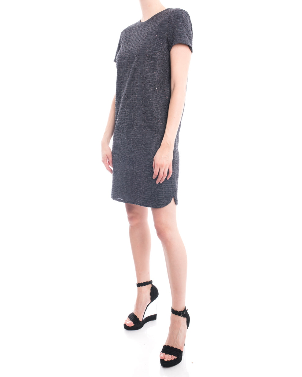 Brunello Cucinelli Grey Shift Dress with Soutache and Sequins - Elegant Women's Party Dress for Cocktail Events & Evening Occasions