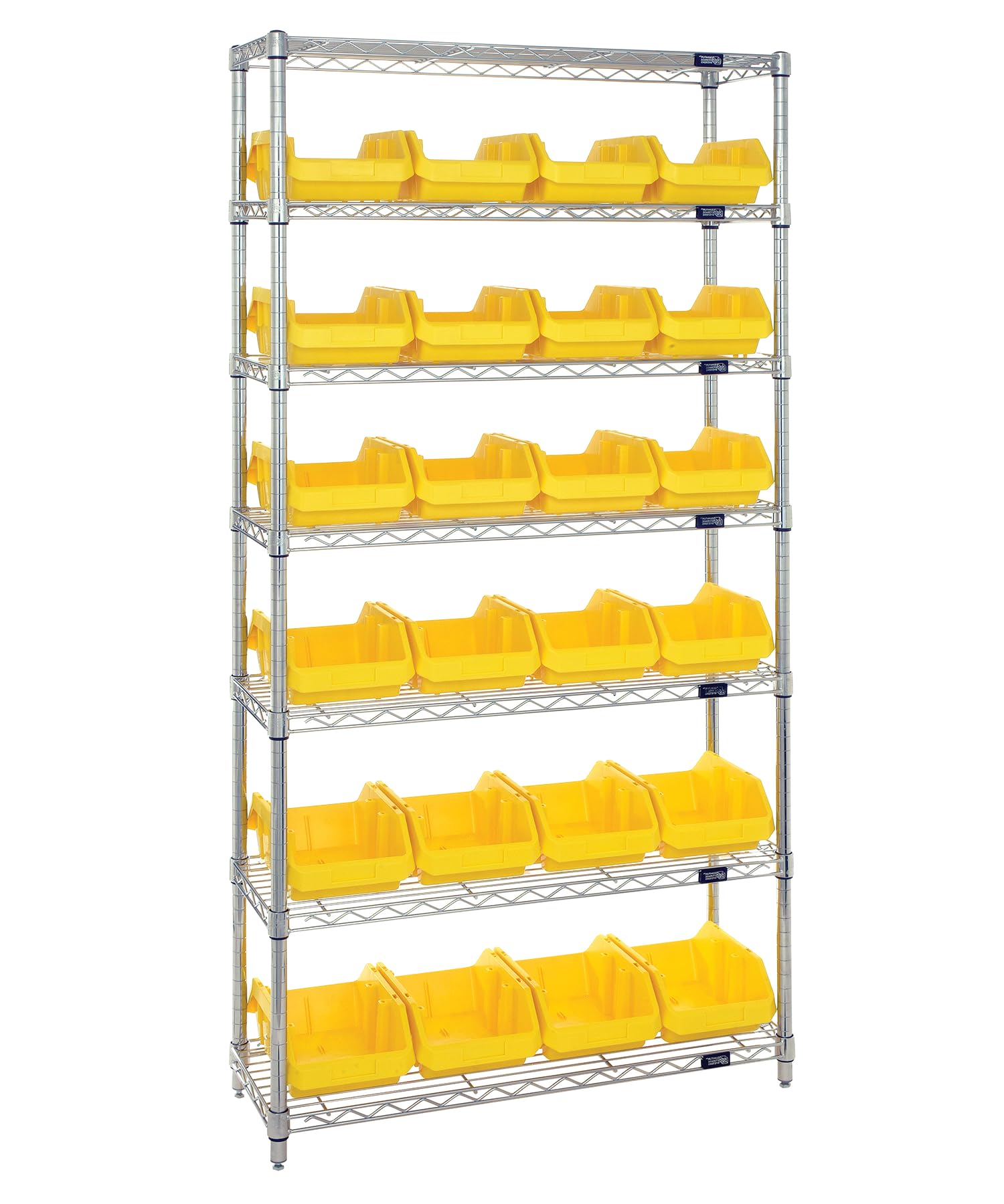 Quantum Storage Systems W7-12-24YL 7-Tier Wire Shelving Unit with 24 Yellow QuickPick Bins - 18