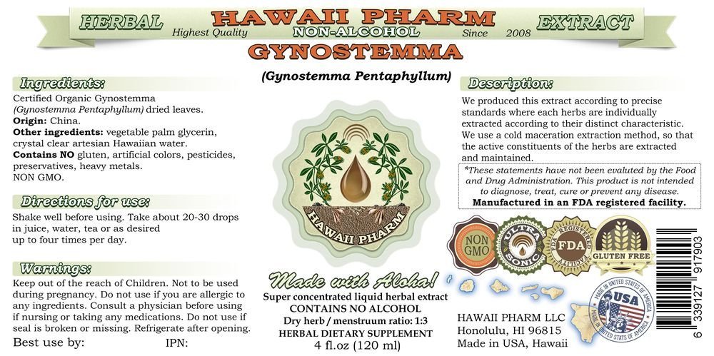 Organic Gynostemma Pentaphyllum Alcohol-Free Liquid Extract - 2x32 oz Unfiltered Herbal Supplement by Hawaii Pharm | Natural Stress Relief & Immune Support | Perfect for Tea, Smoothies & Wellness Routines