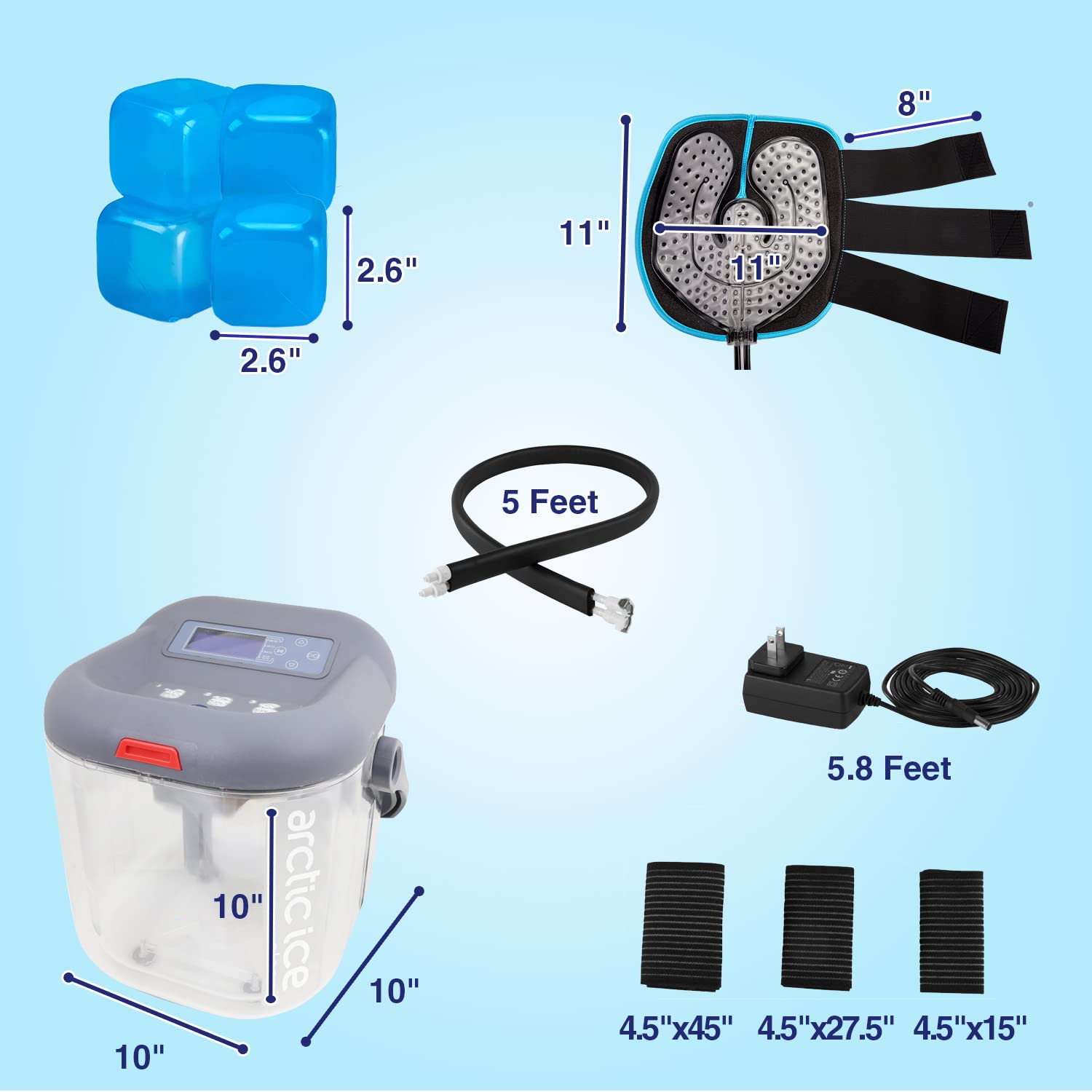 Arctic Ice Clear Kit - Cold Water Therapy System with Ice Machine, Universal Pad, 3-Strap Wrap & 4 Cold Cubes for Knee, Shoulder & Post-Surgery Recovery - Portable Cryotherapy for Athletes & Pain Relief