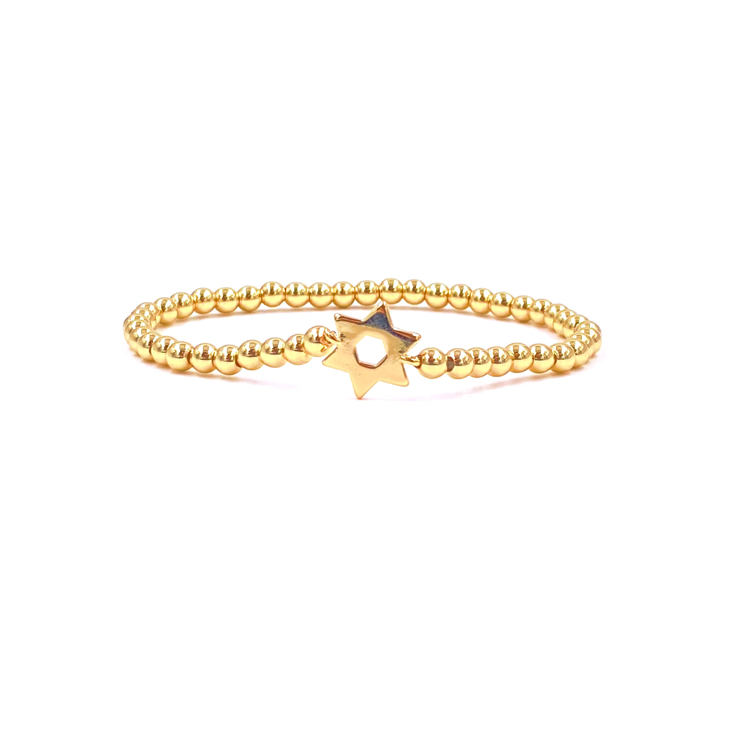 Ashley Gold Stainless Steel Center Closed Star Stretch Beaded Bracelet for Women - Elegant Adjustable Charm Jewelry for Party, Wedding & Everyday Wear