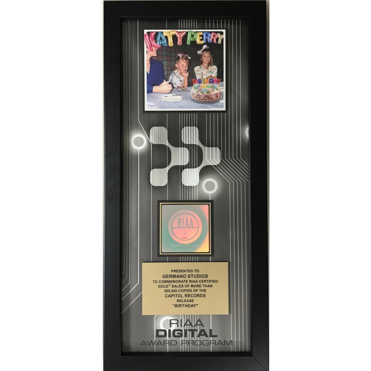 Katy Perry Birthday RIAA Digital Single Award - Perfect for Music Collectors, Fan Gifts & Home Decor