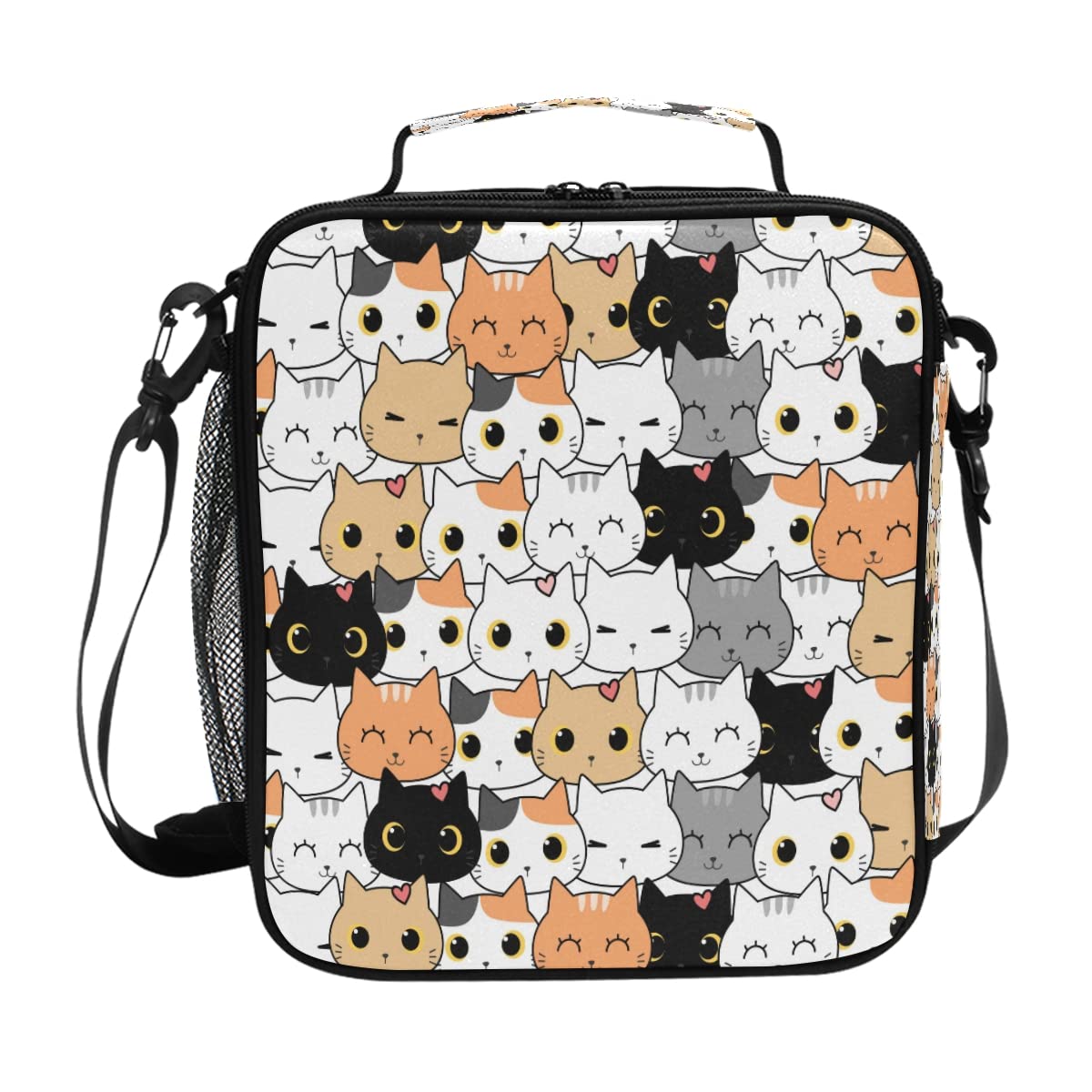 Insulated Cute Cat Pattern Lunch Bag - Leakproof Cooler Tote with Shoulder Strap for School, Work & Picnics | Meal Organizer for Women, Girls & Boys