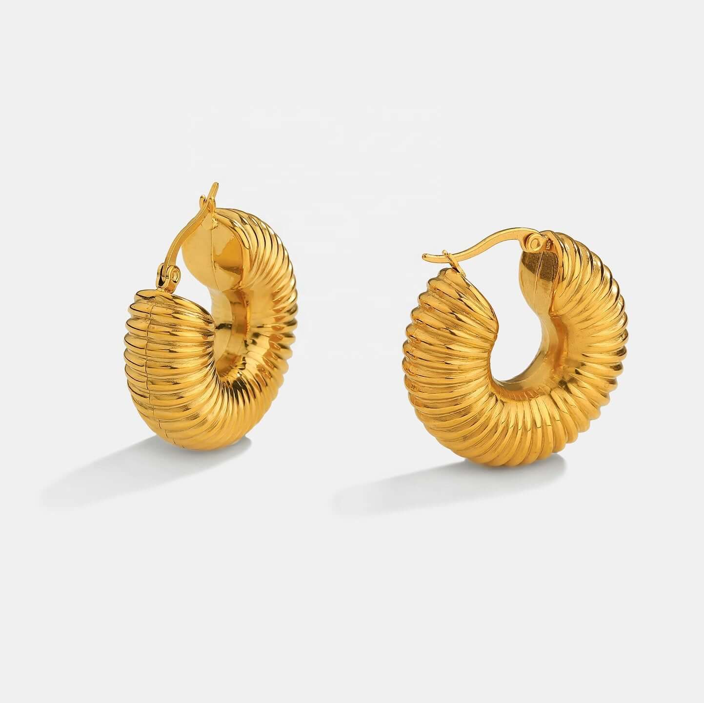 18K Gold Plated Spiral Hoop Earrings for Women - Chunky Statement Jewelry | JDE138 | Perfect for Parties, Weddings & Everyday Wear