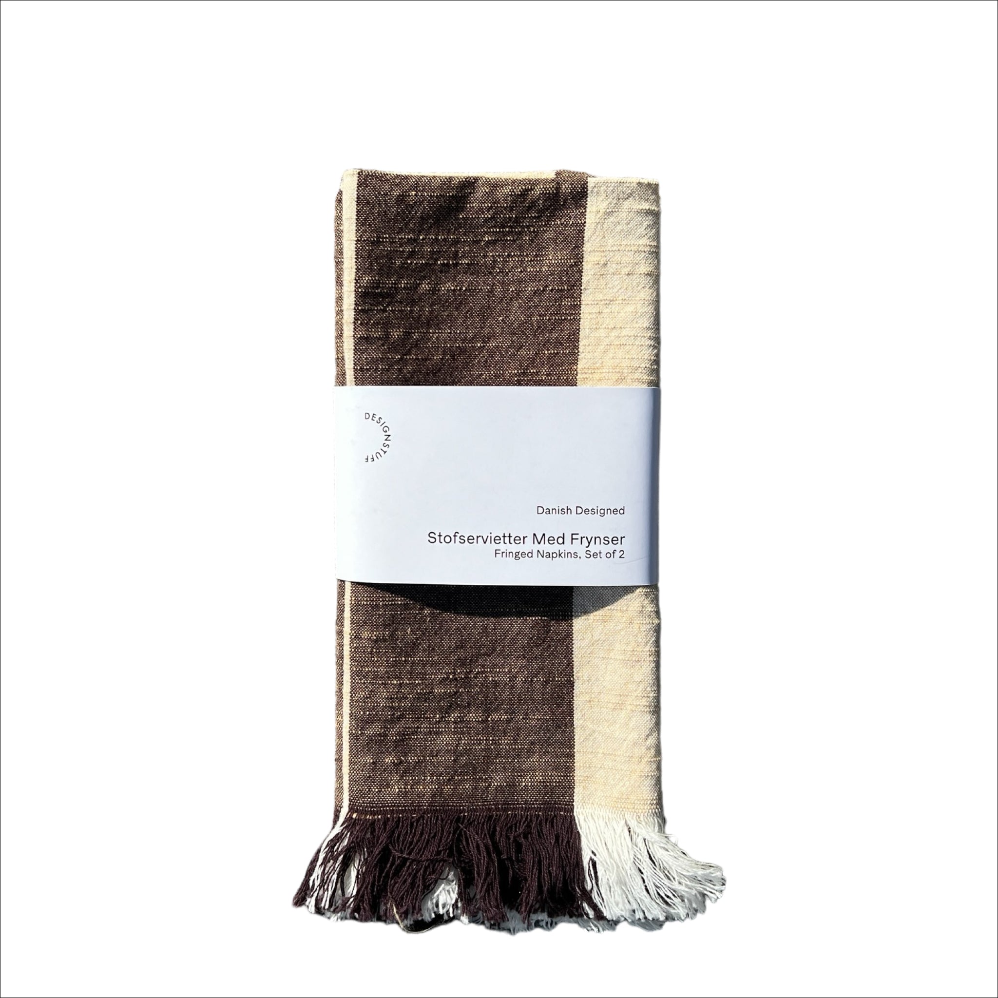 DESIGNSTUFF Fringed Napkins Set of 2 - Coffee Bean & Light Grey Cotton Table Linens for Dining, Kitchen Decor, and Party Supplies - Perfect for Dinner Parties, Weddings, and Home Decor