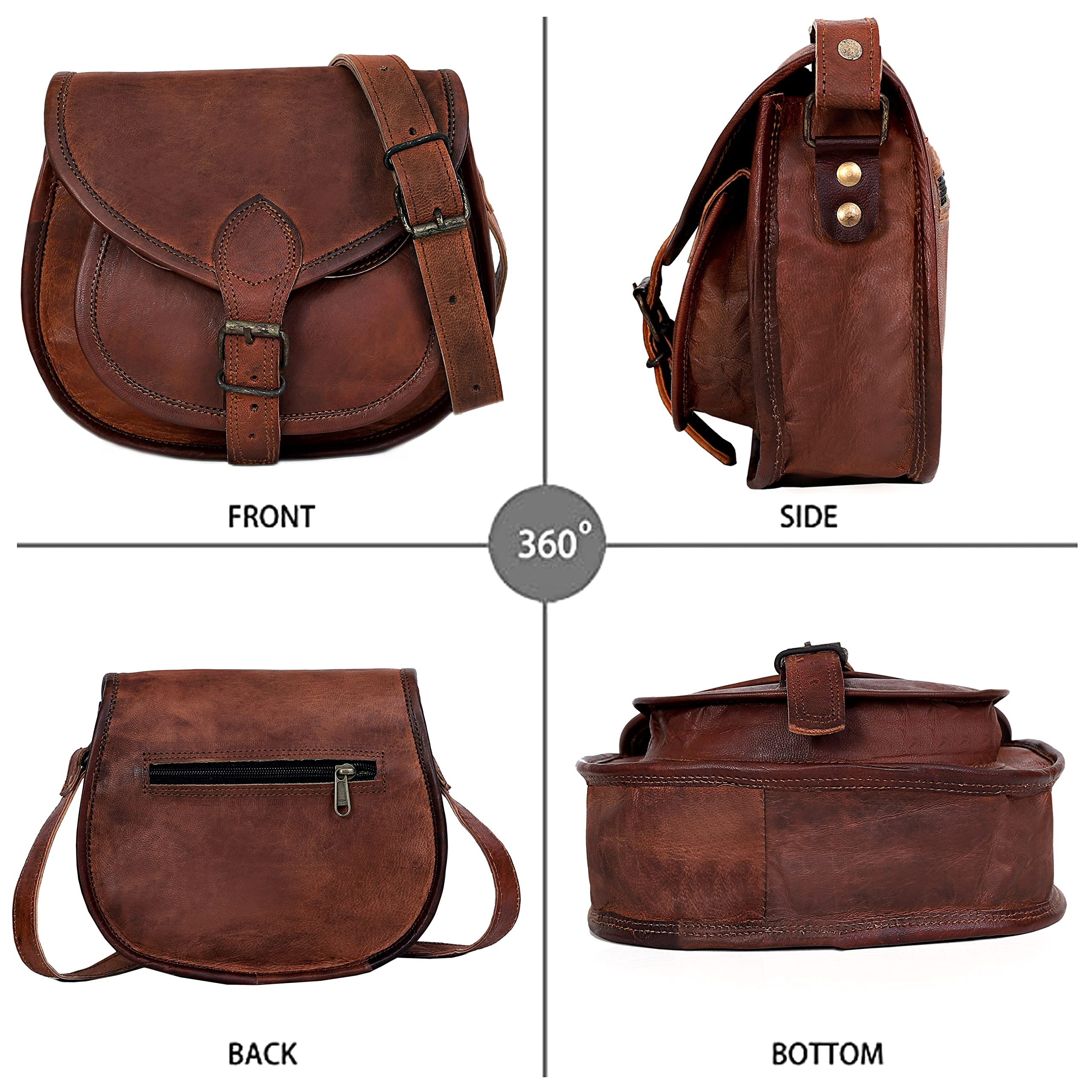 Vintage Style Genuine Brown Leather Crossbody Shoulder Bag for Women - 9