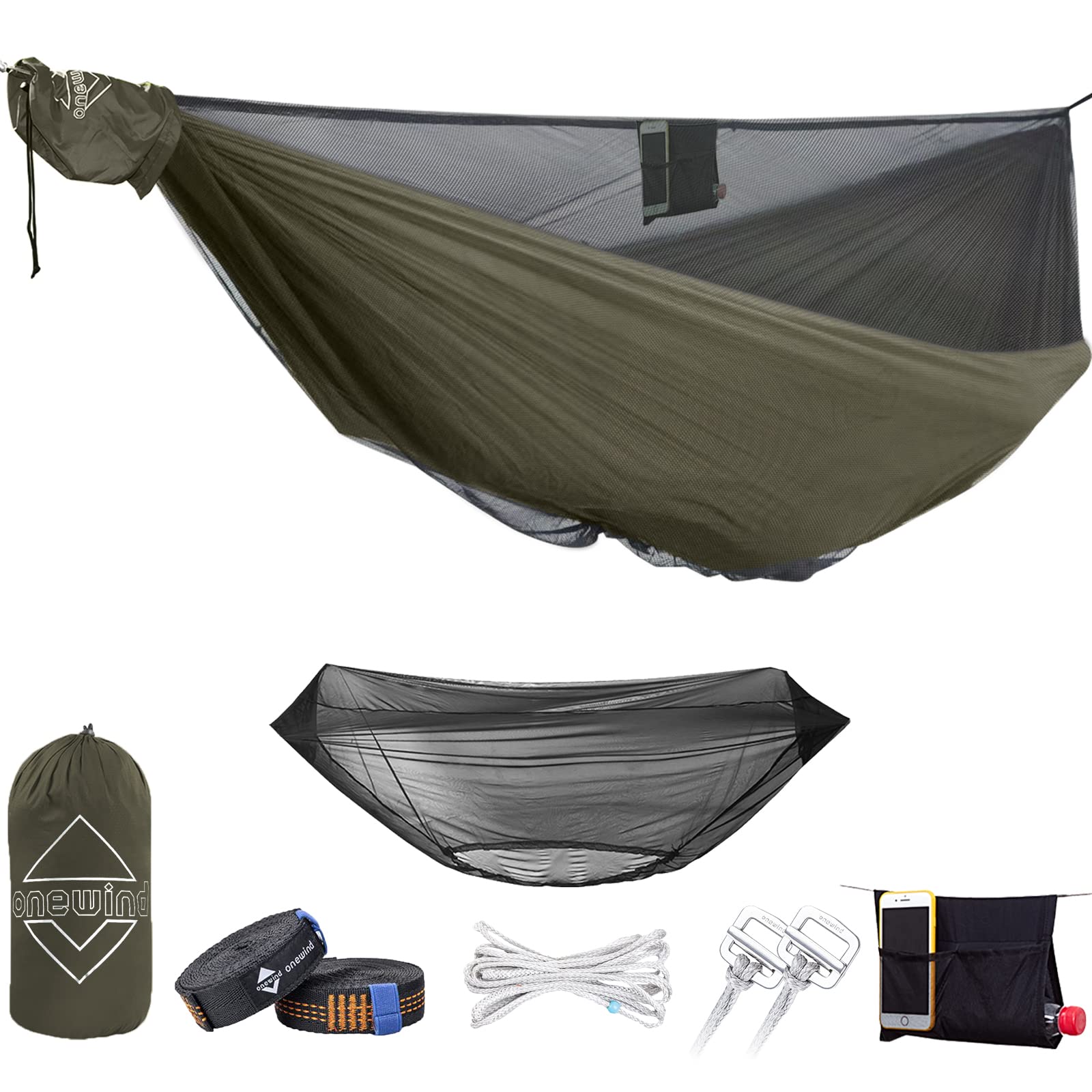 Onewind 11' Camping Hammock with Underquilt - Lightweight Portable Full-Length Outdoor Sleeping System in OD Green - Perfect for Backpacking, Hiking & Camping Adventures
