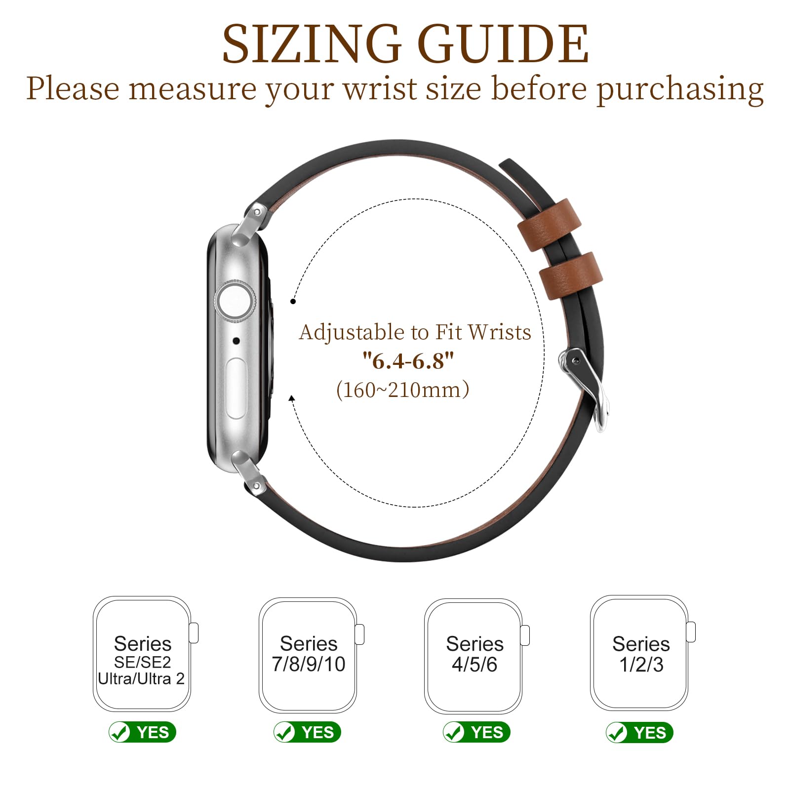 Premium Genuine Leather Strap for Apple Watch 38mm/40mm/41mm/42mm/44mm/45mm/46mm/49mm - Slim Thin Band Compatible with iWatch Series Ultra 2, SE, Series 10/9/8/7/6/5/4/3/2/1 - Elegant Women's Fashion Accessory for Work, Gym & Everyday Wear