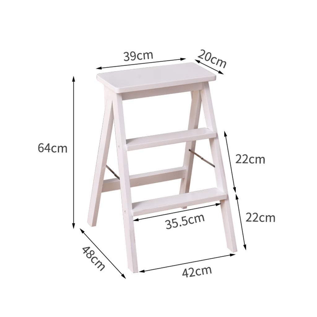 Portable Folding Stool, Small Wooden Step Stool with 150kg Max Load - Creative Multi-Purpose Kitchen Step Ladder for Home, Office & Outdoor Use - White