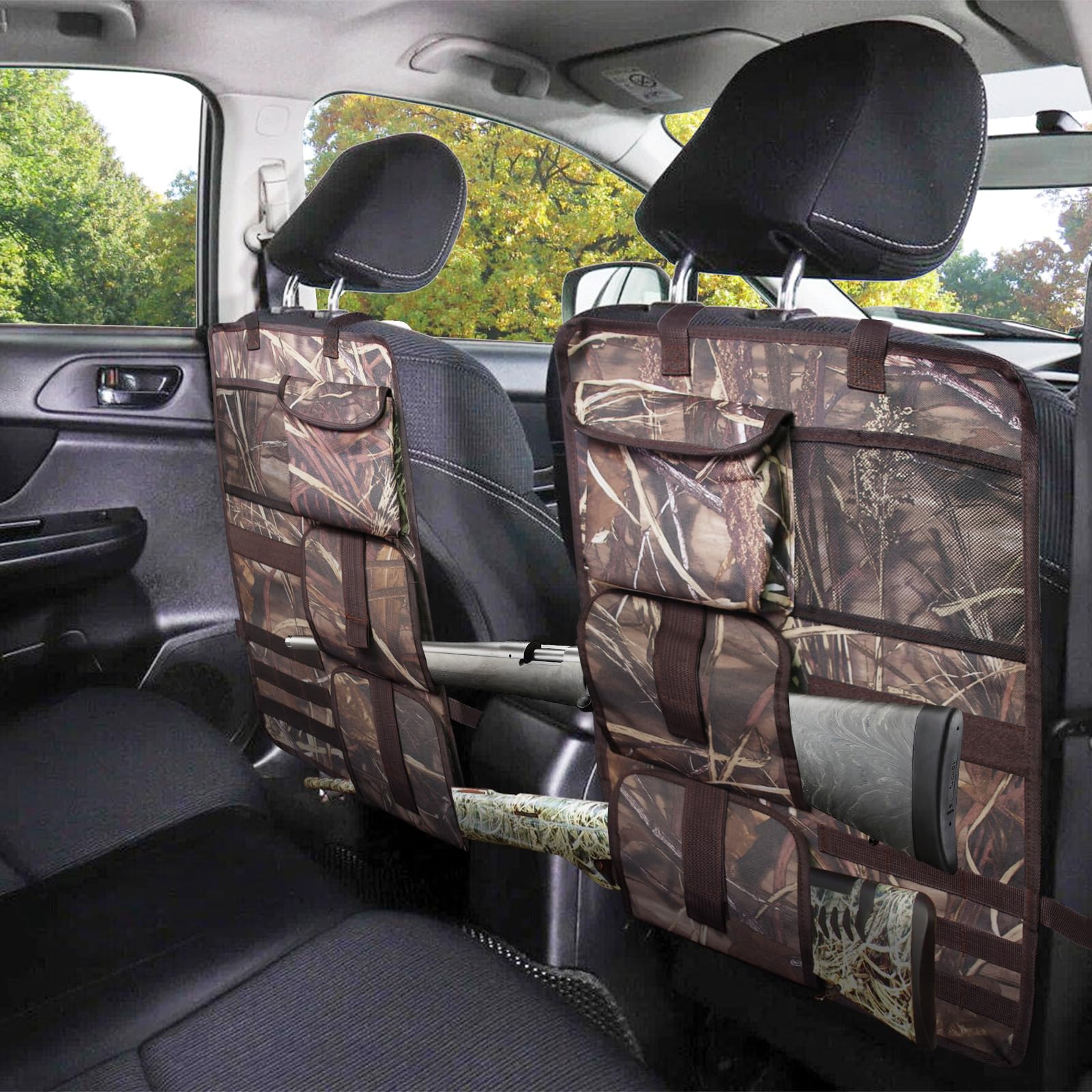 2 Pack Tactical Seat Back Gun Racks for Trucks - Molle Panel Compatible Hunting Rifle & Shotgun Holder - Camouflage Car Gun Storage - Perfect Hunting Gear Accessory & Gift for Outdoorsmen (Great for Off-Road Adventures & Hunting Trips)